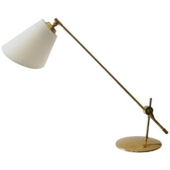 Adjustable Brass Table or Desk Lamp with White Lamp Shade, Denmark, 1960s