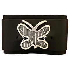 Adjustable Butterfly leather cuff by Melanie Yazzie black silver