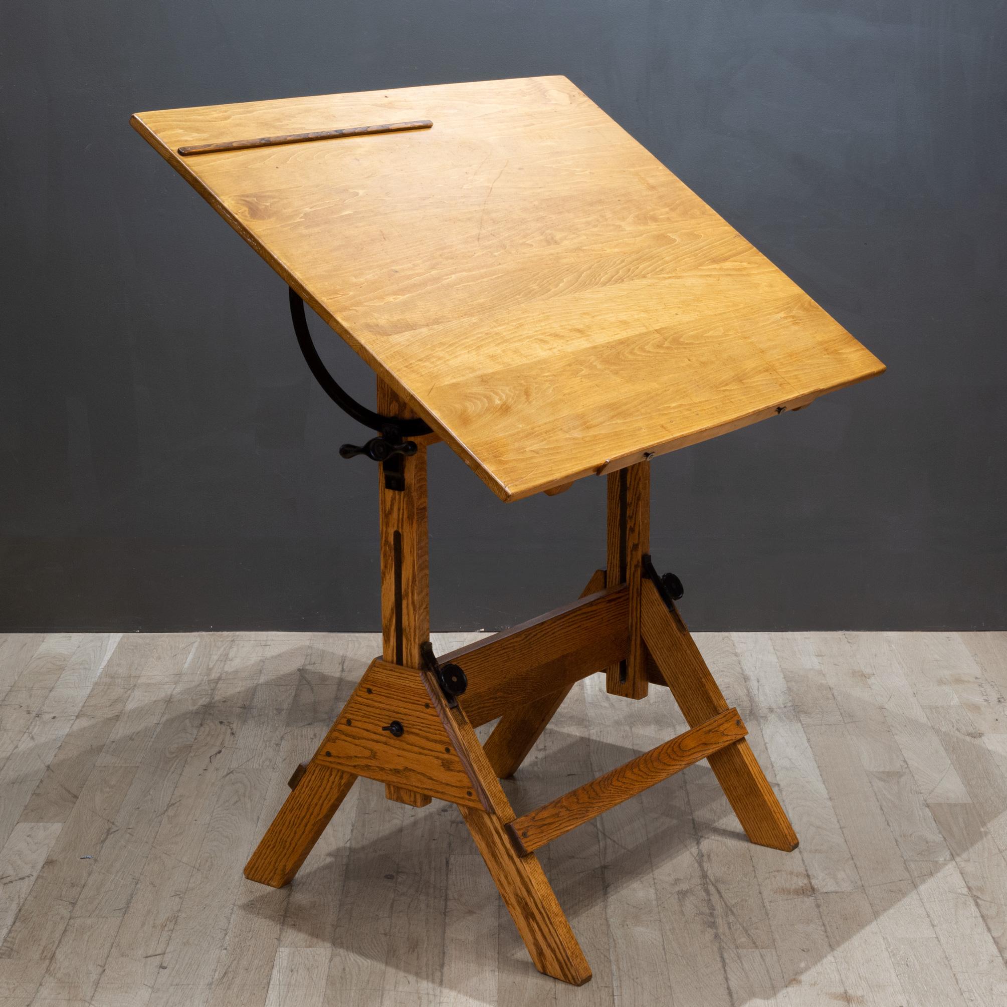 Adjustable Cast Iron and Wood Drafting Table, C.1940-1950 2