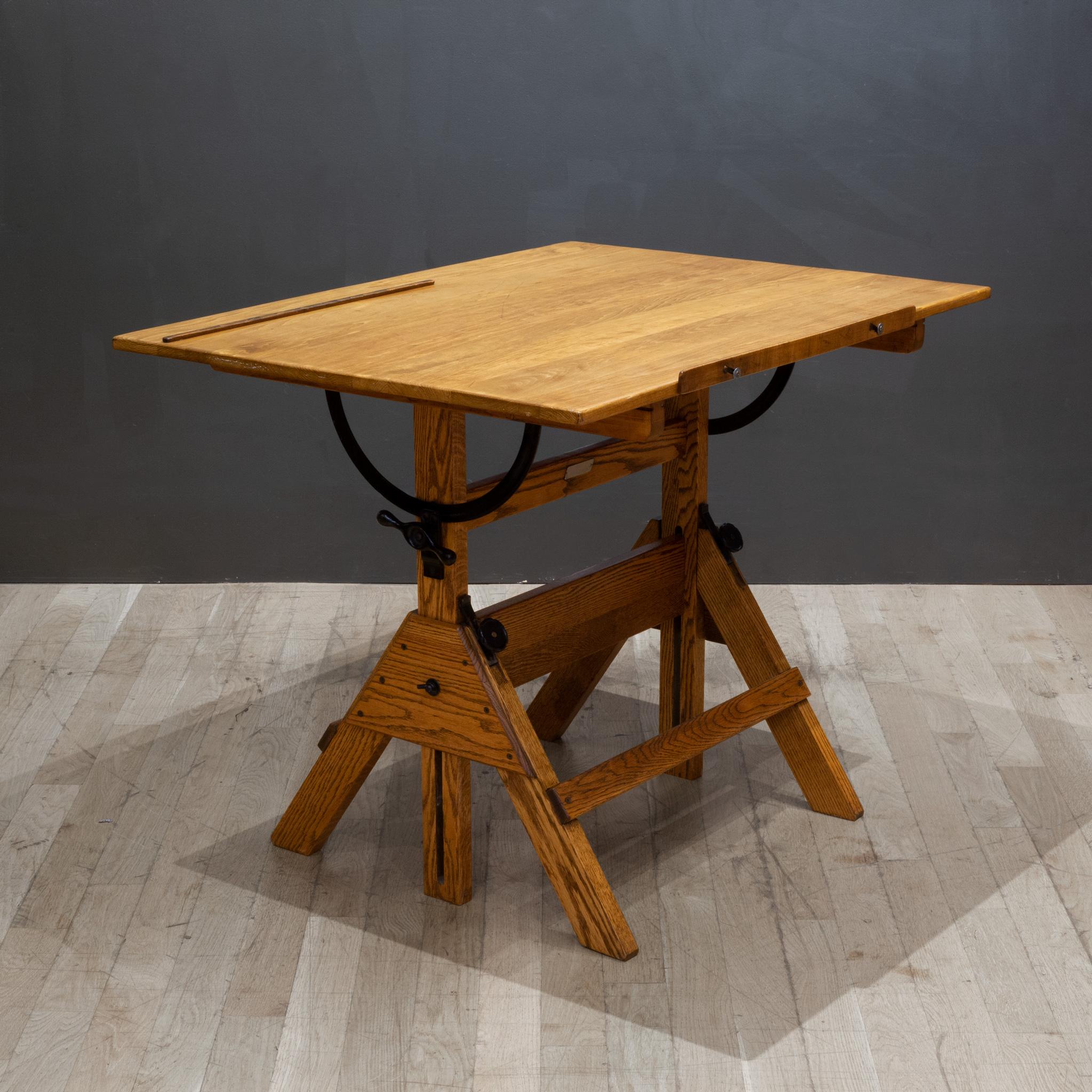 Adjustable Cast Iron and Wood Drafting Table, C.1940-1950 3