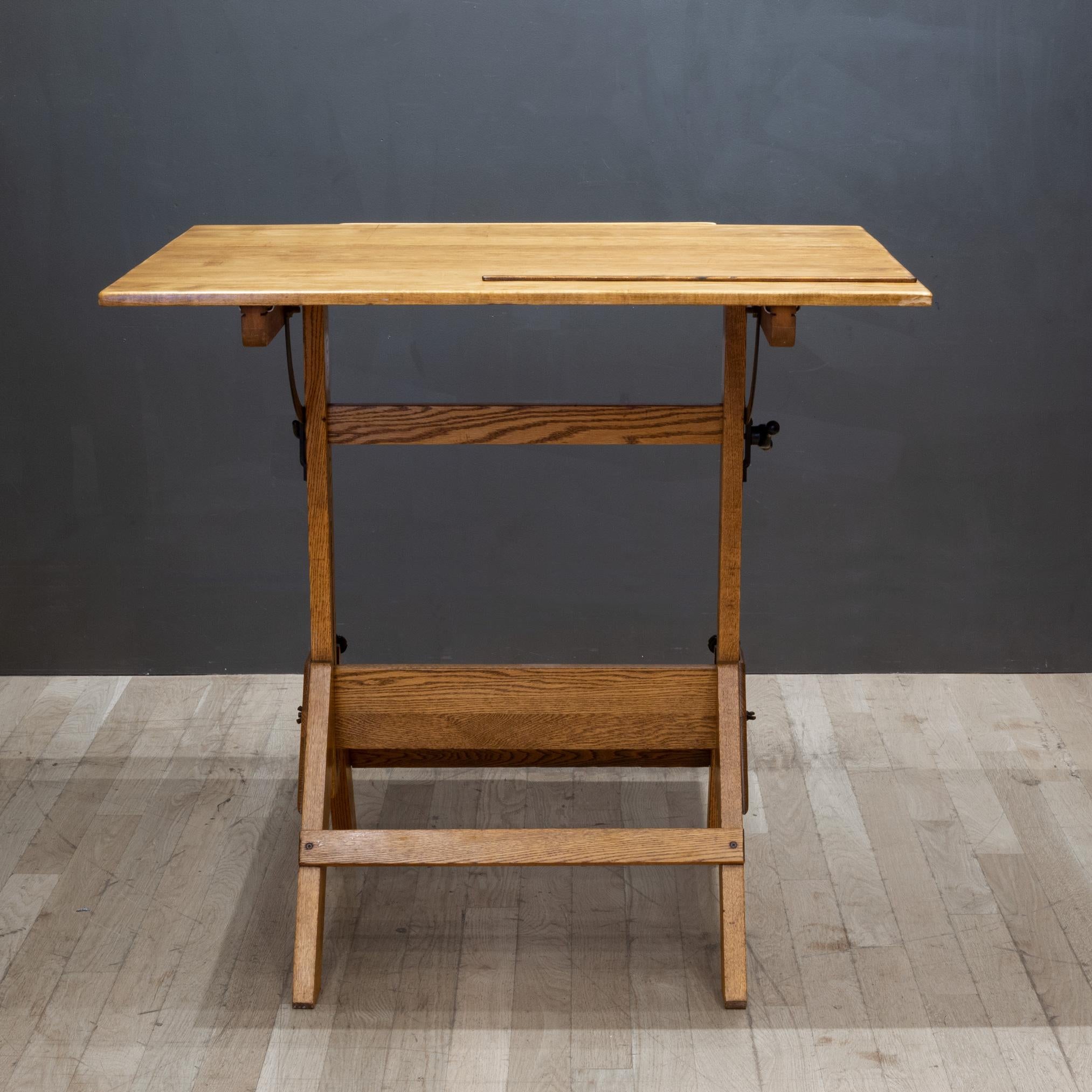 20th Century Adjustable Cast Iron and Wood Drafting Table, C.1940-1950