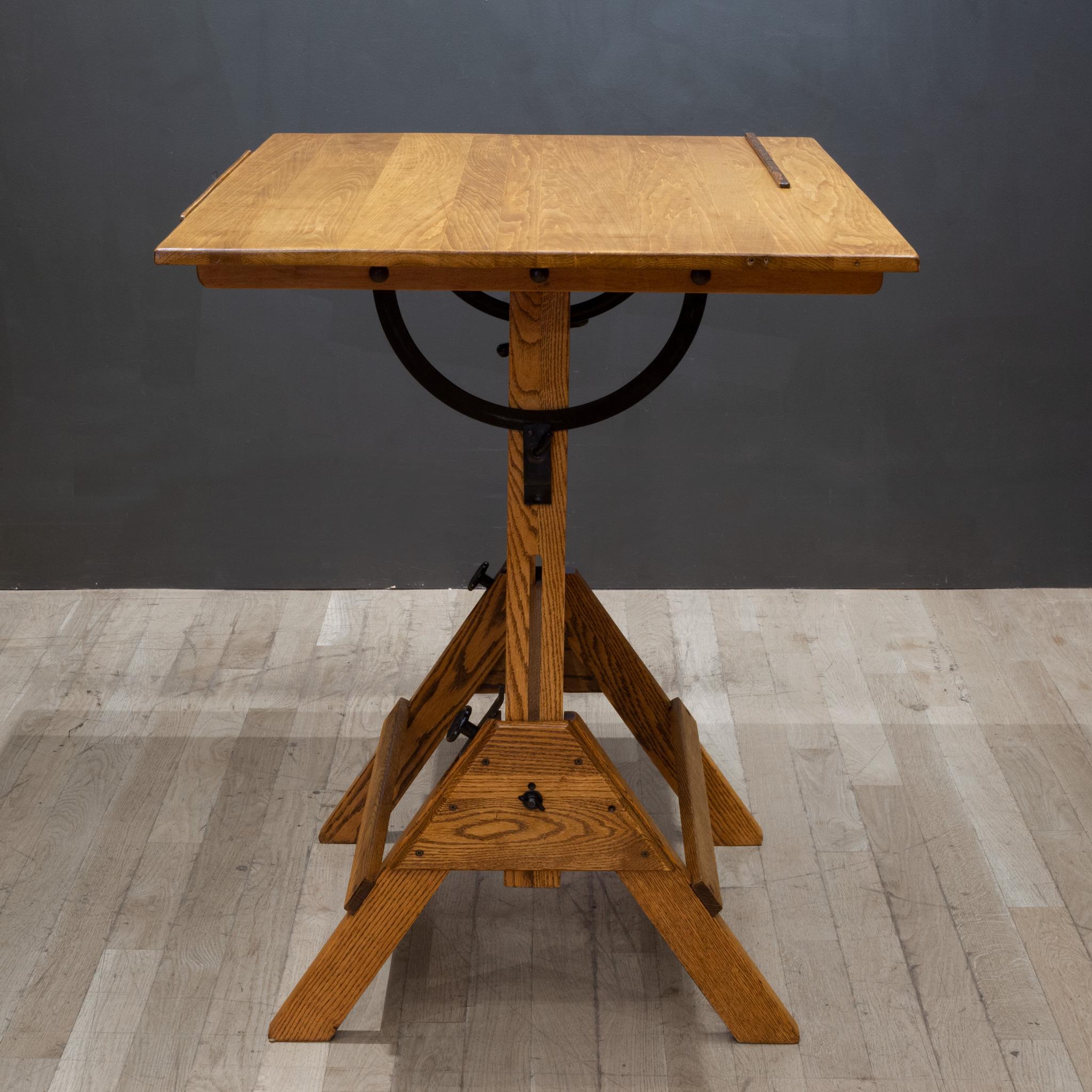 Adjustable Cast Iron and Wood Drafting Table, C.1940-1950 1