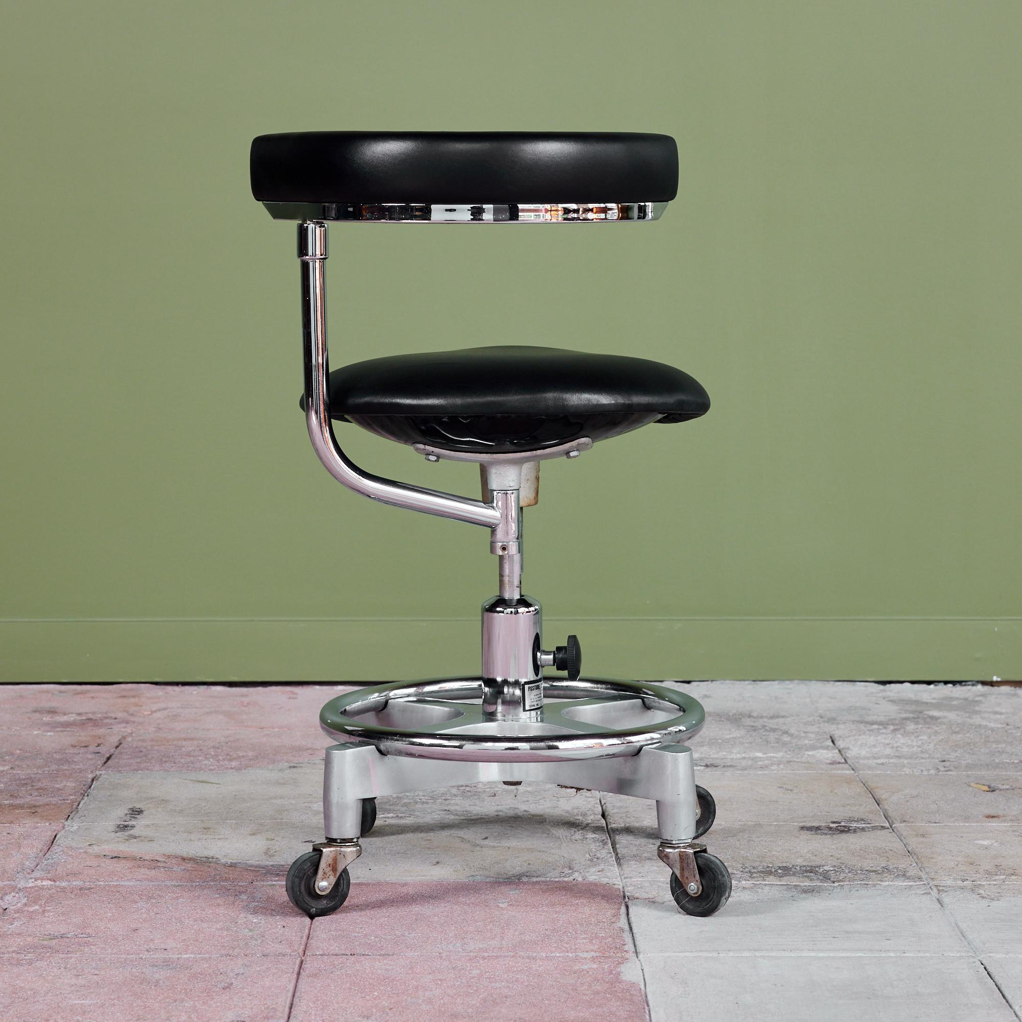 Mid-20th Century Adjustable Chair with Leather Seat by Den-Tal