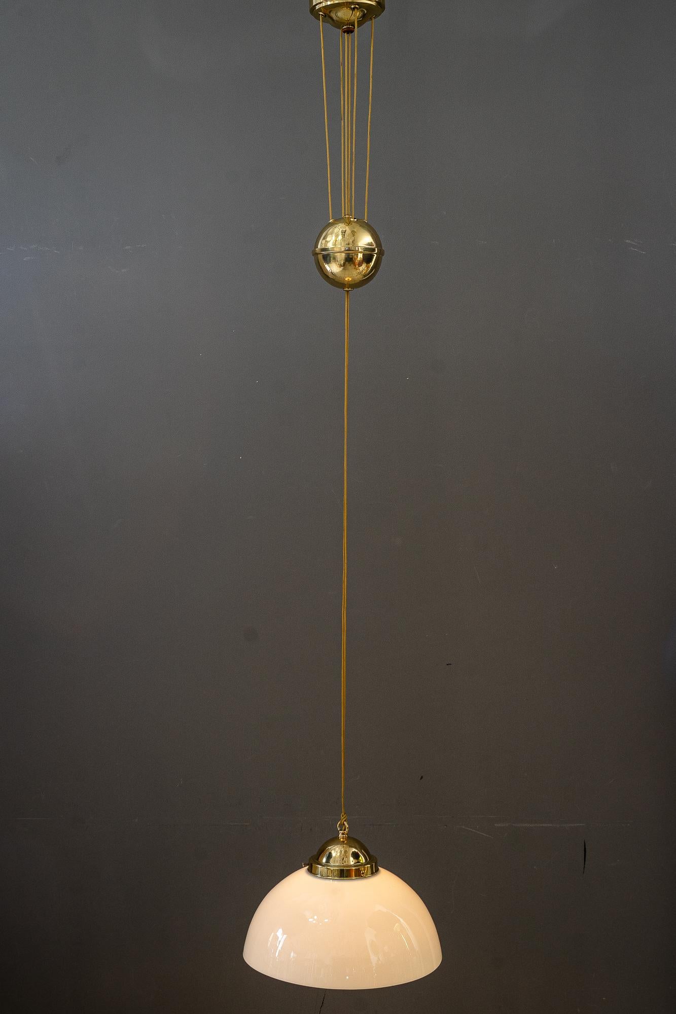 Adjustable chandelier with opal glass shade vienna around 1920s 3