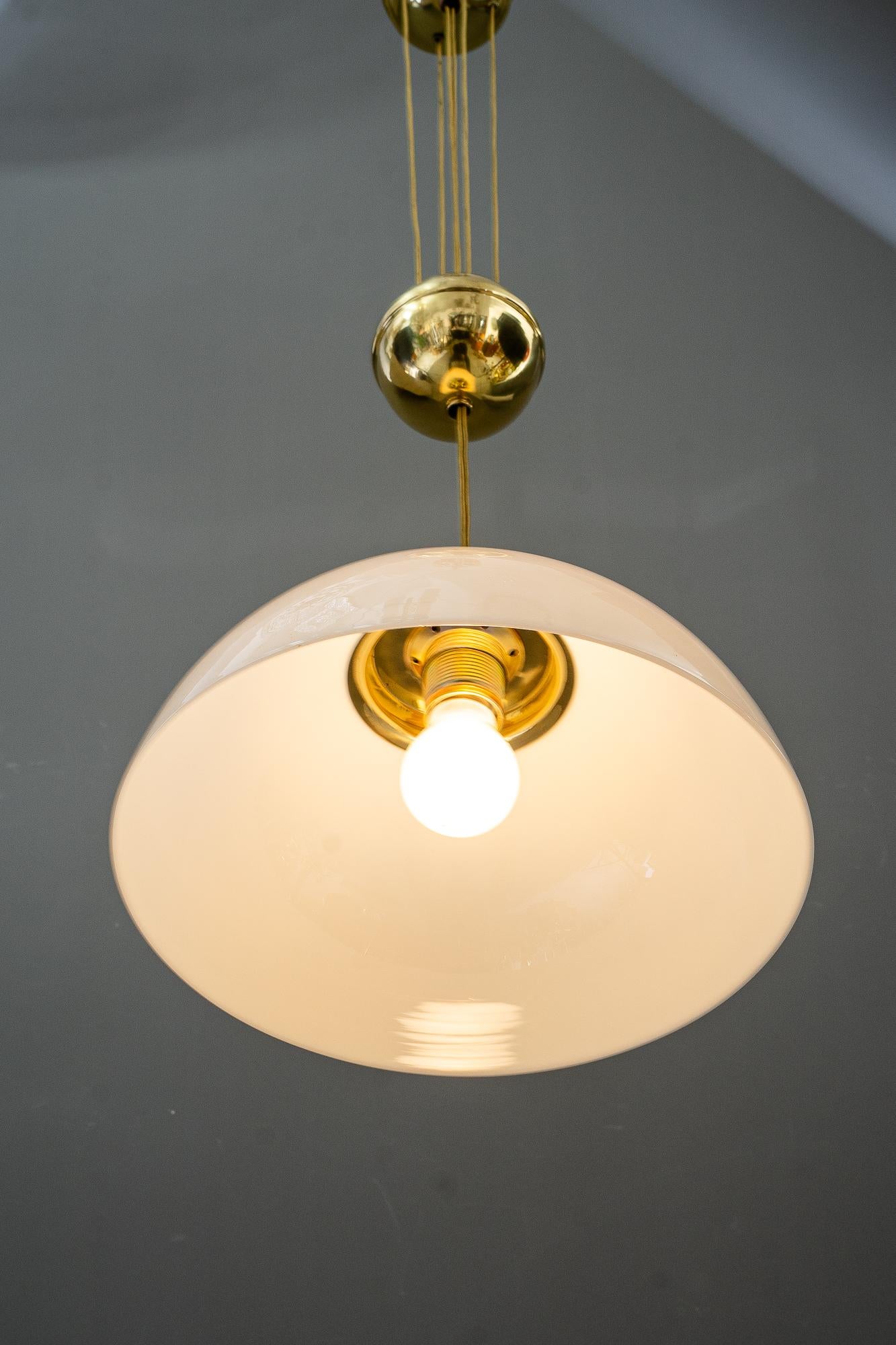 Adjustable chandelier with opal glass shade vienna around 1920s 4