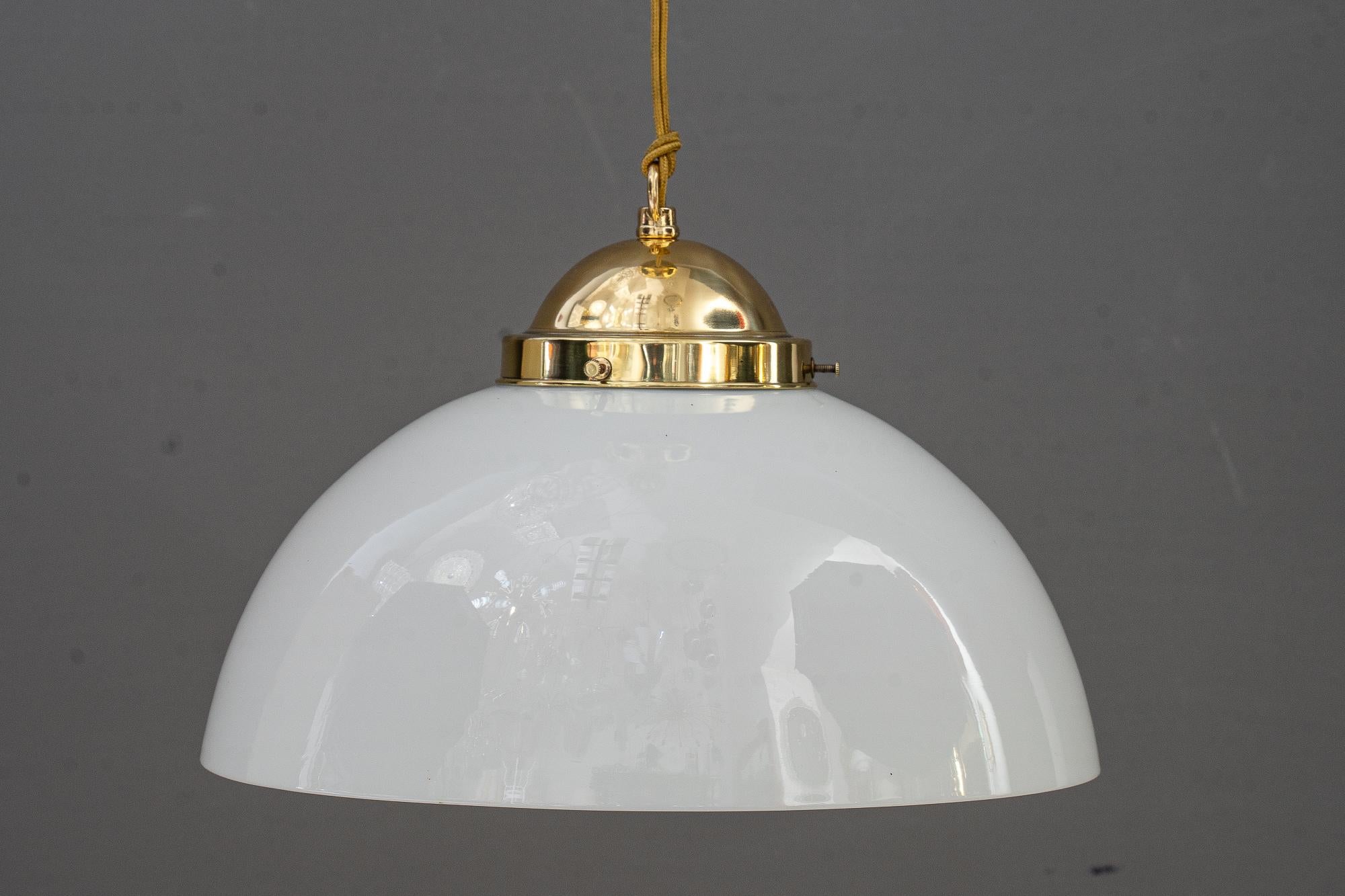 Lacquered Adjustable chandelier with opal glass shade vienna around 1920s