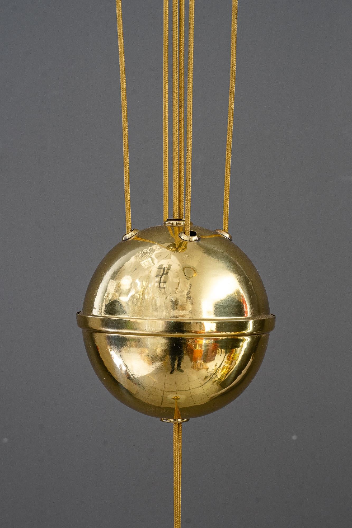 Adjustable chandelier with opal glass shade vienna around 1920s In Good Condition In Wien, AT