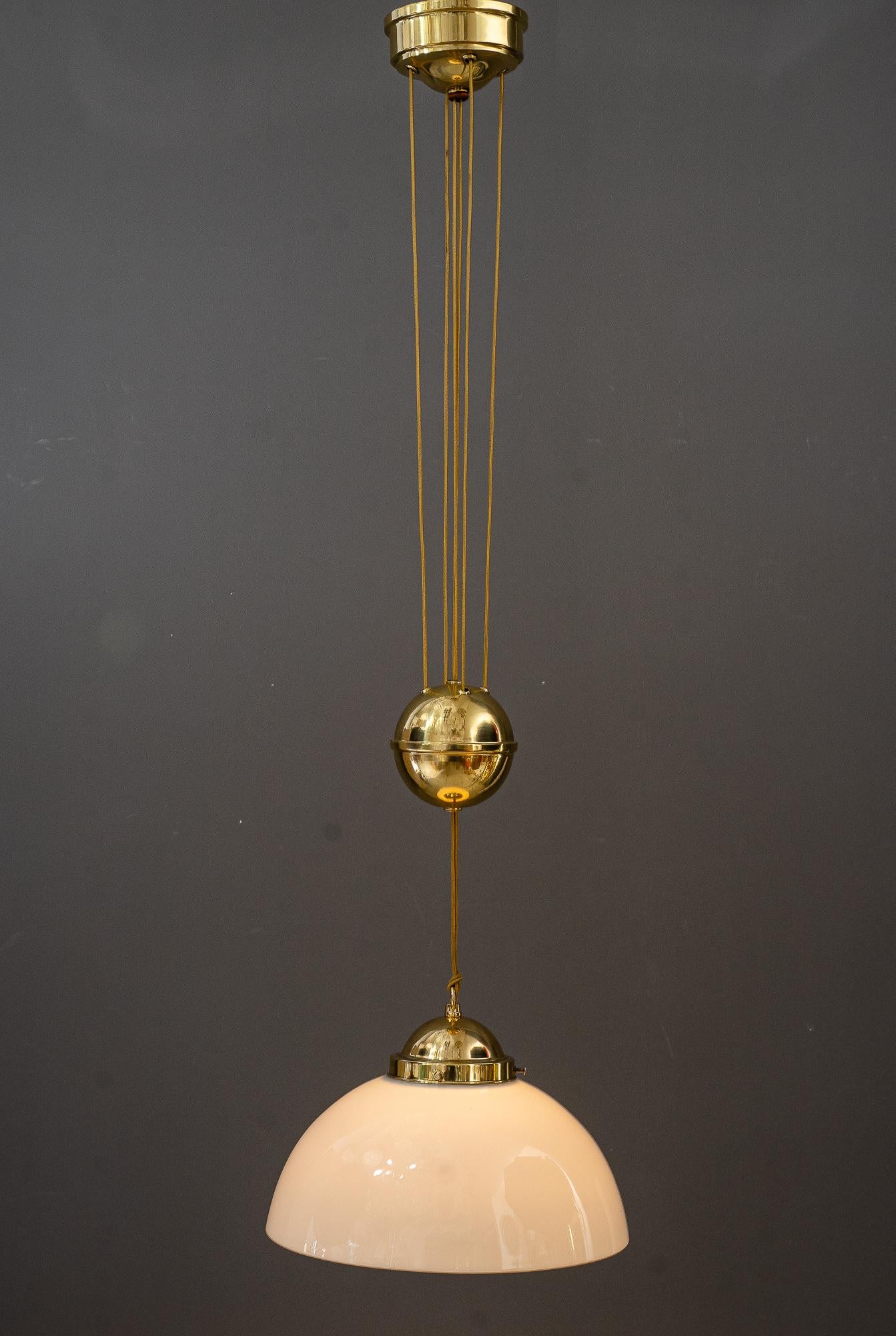 Adjustable chandelier with opal glass shade vienna around 1920s 1