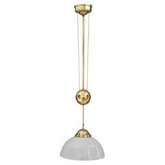 Antique Adjustable chandelier with opal glass shade vienna around 1920s