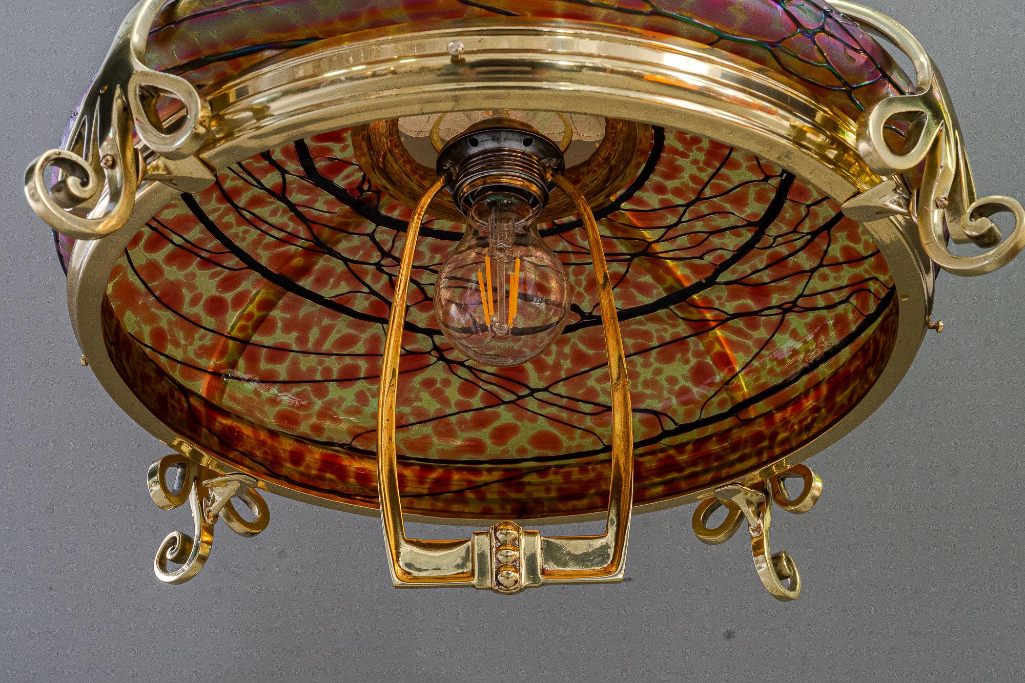 Lampadario regolabile con paralume in vetro di palme koenig vienna 1908 circa in vendita 3