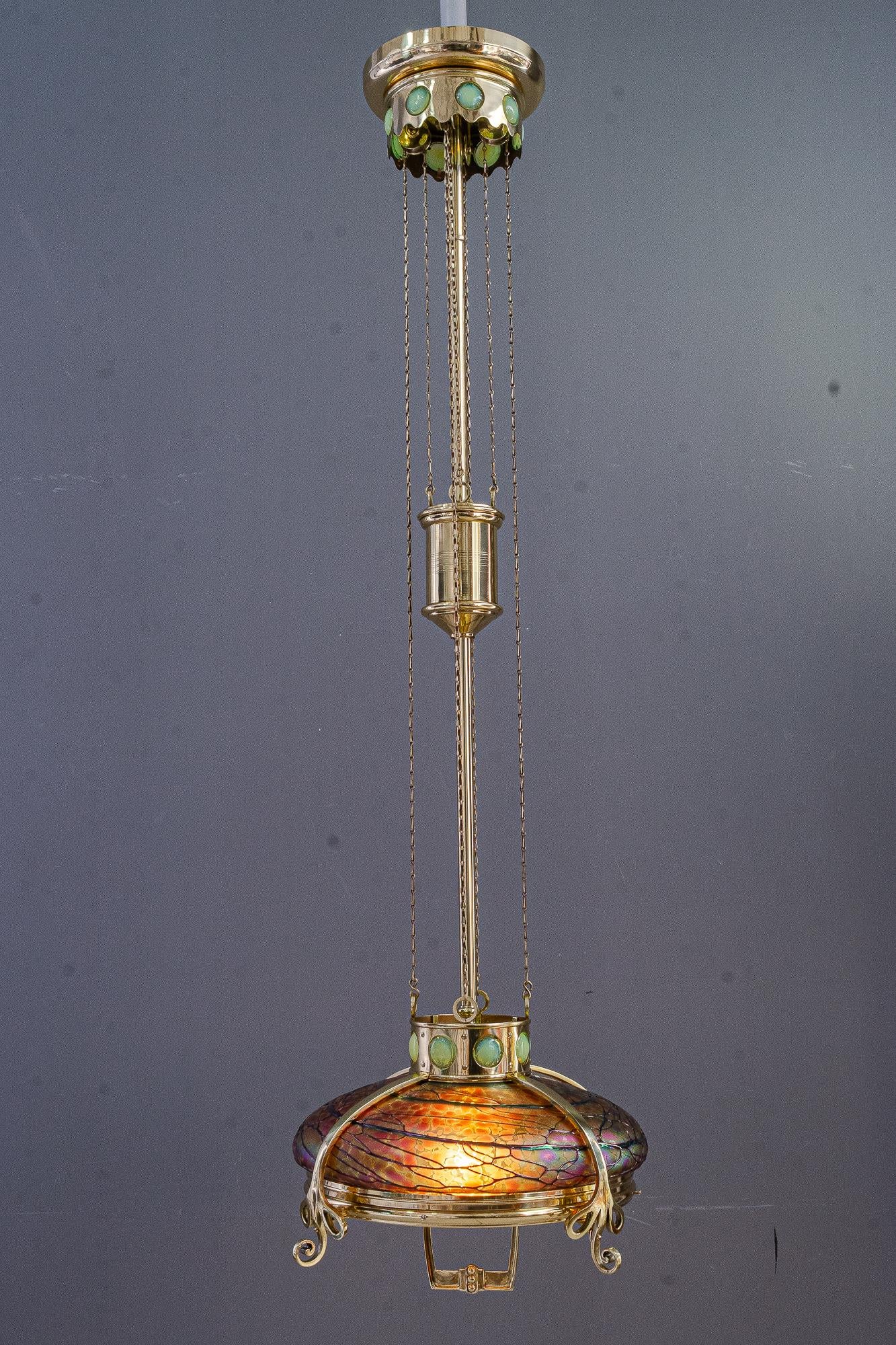 Lampadario regolabile con paralume in vetro di palme koenig vienna 1908 circa in vendita 4