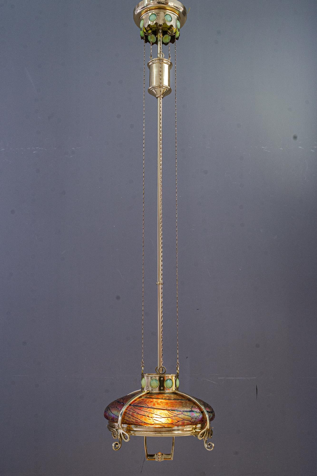Lampadario regolabile con paralume in vetro di palme koenig vienna 1908 circa in vendita 5