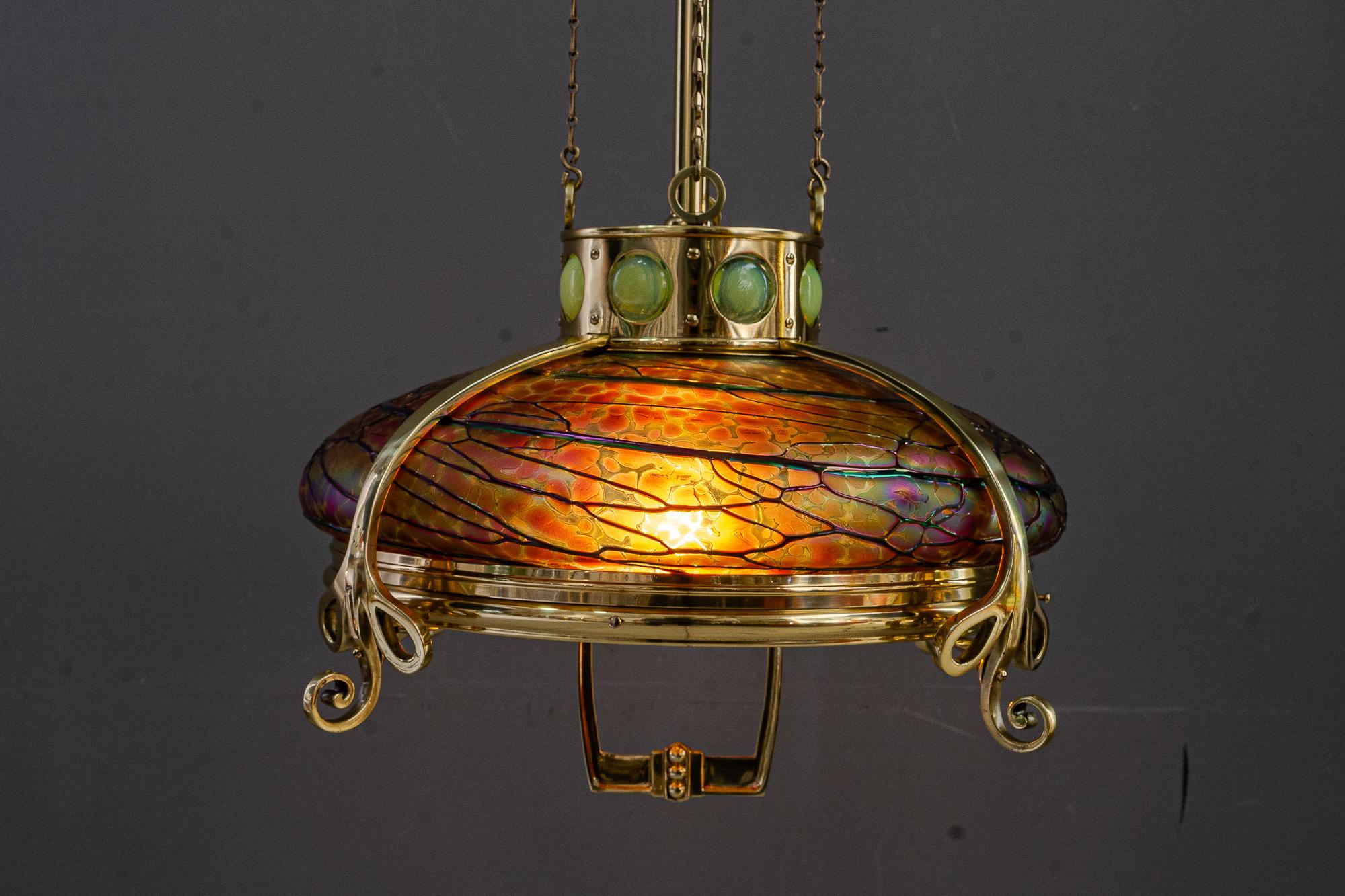 Lampadario regolabile con paralume in vetro di palme koenig vienna 1908 circa in vendita 6