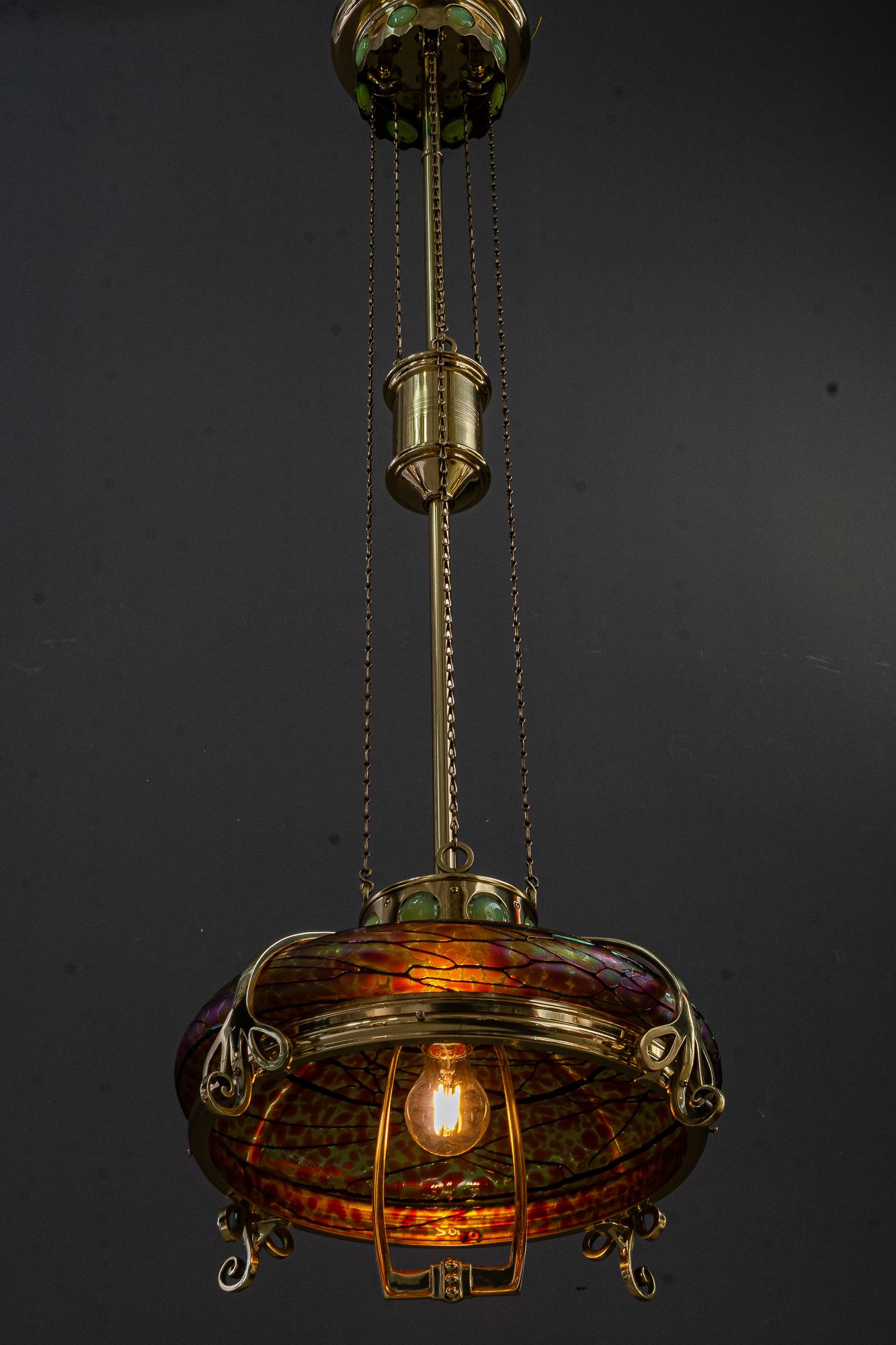 Lampadario regolabile con paralume in vetro di palme koenig vienna 1908 circa in vendita 7