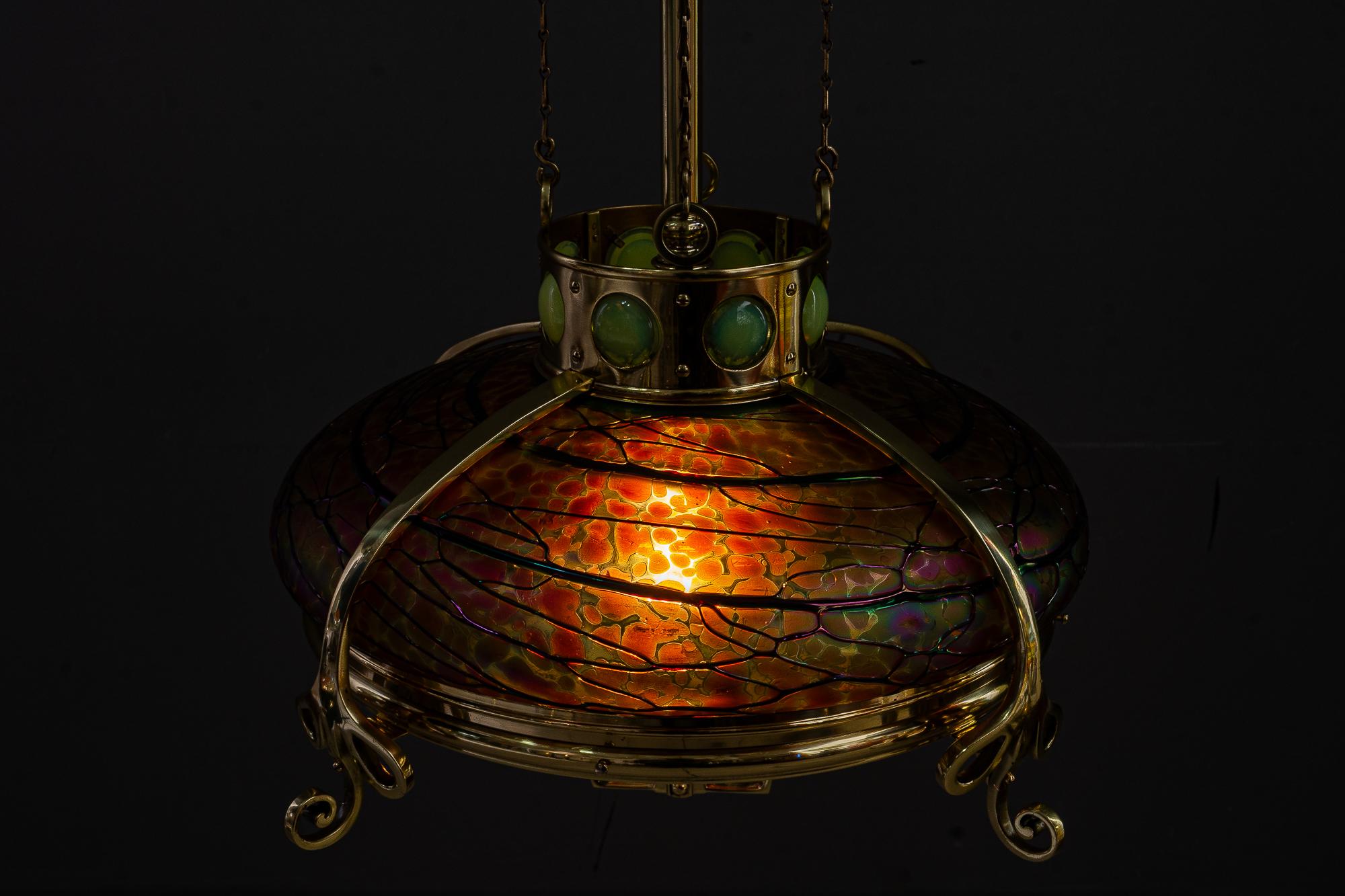 Lampadario regolabile con paralume in vetro di palme koenig vienna 1908 circa in vendita 11