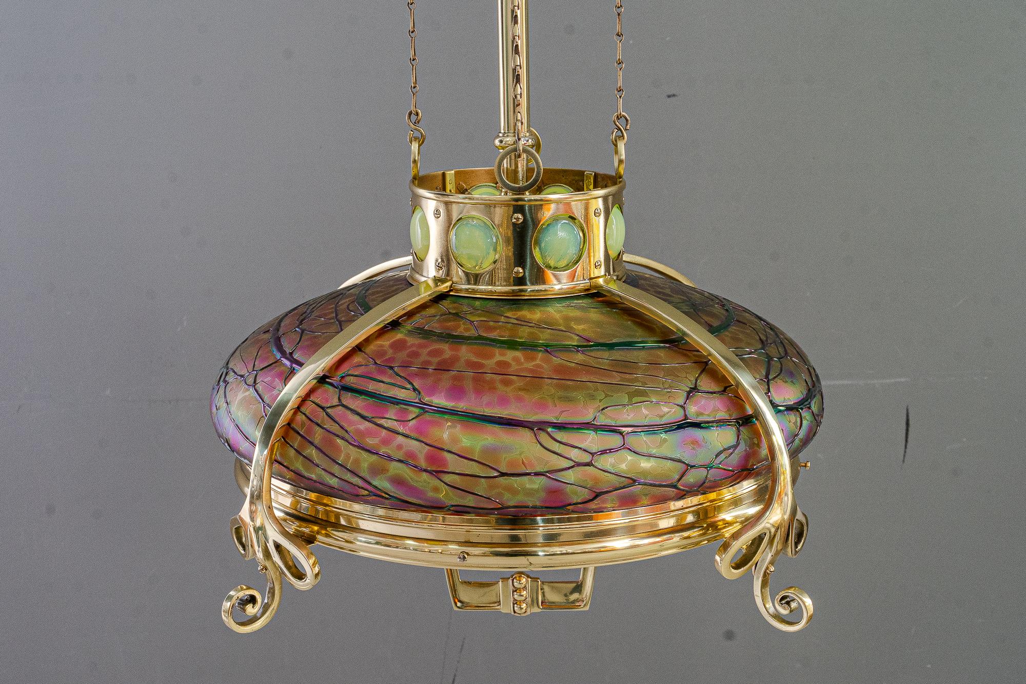 Laccato Lampadario regolabile con paralume in vetro di palme koenig vienna 1908 circa in vendita