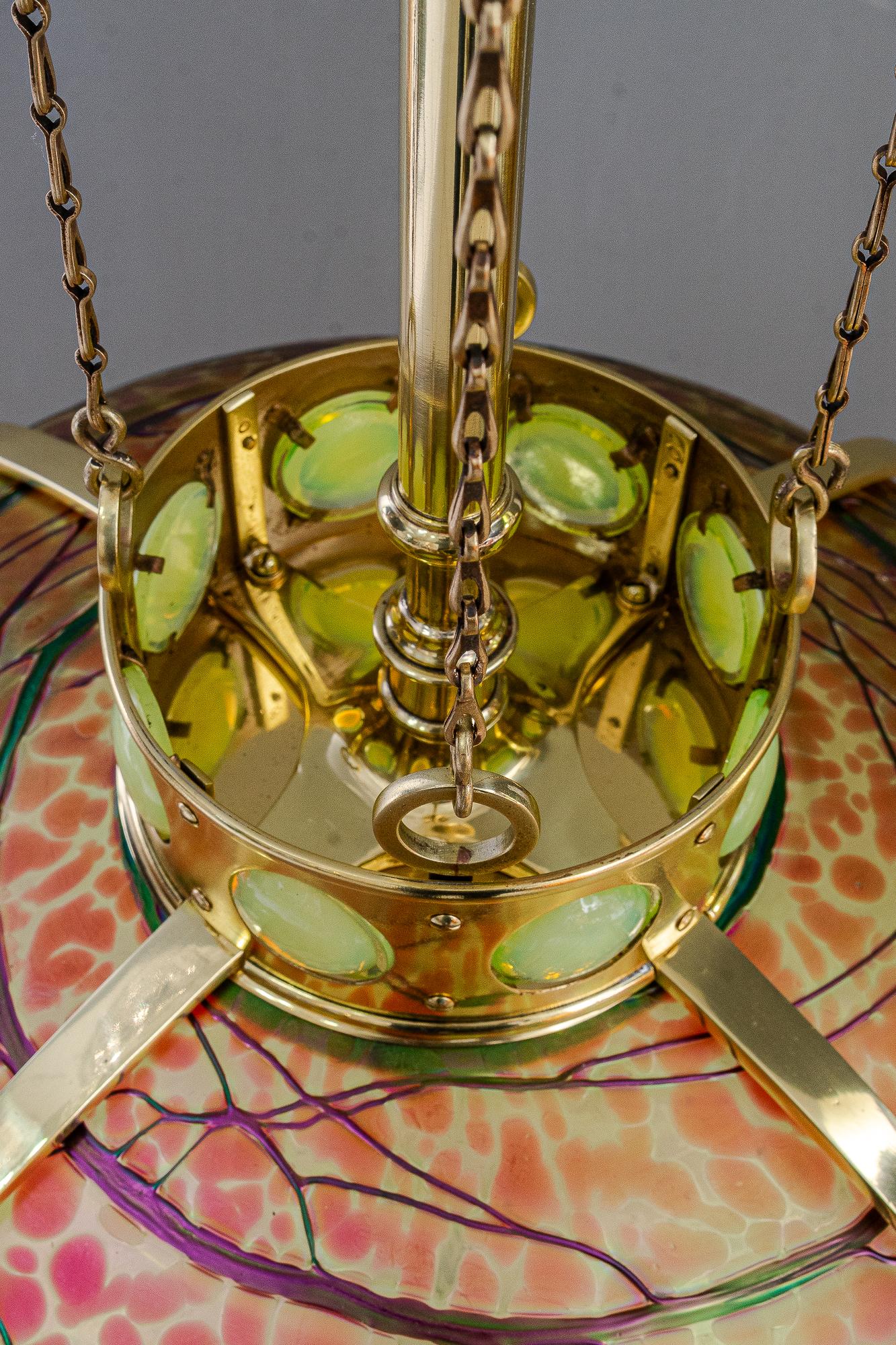 Lampadario regolabile con paralume in vetro di palme koenig vienna 1908 circa in vendita 1
