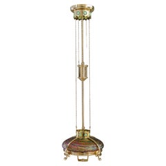 Lampadario regolabile con paralume in vetro di palme koenig vienna 1908 circa