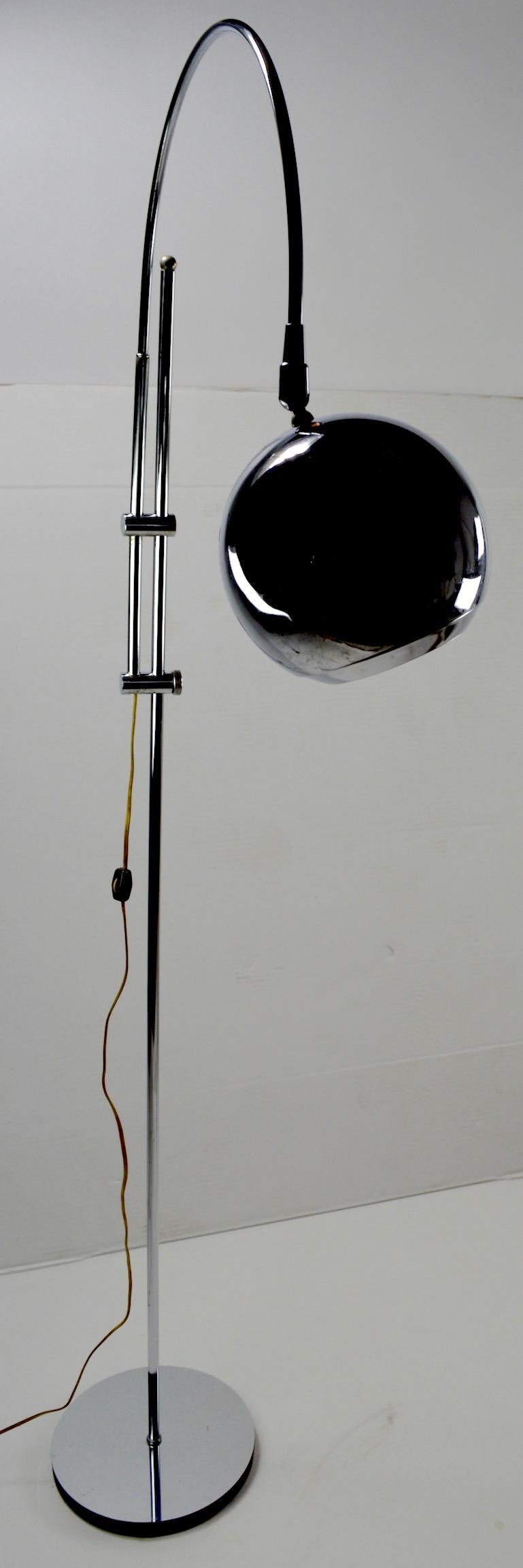 Late 20th Century Adjustable Chrome Arc Lamp with Eyeball Shade