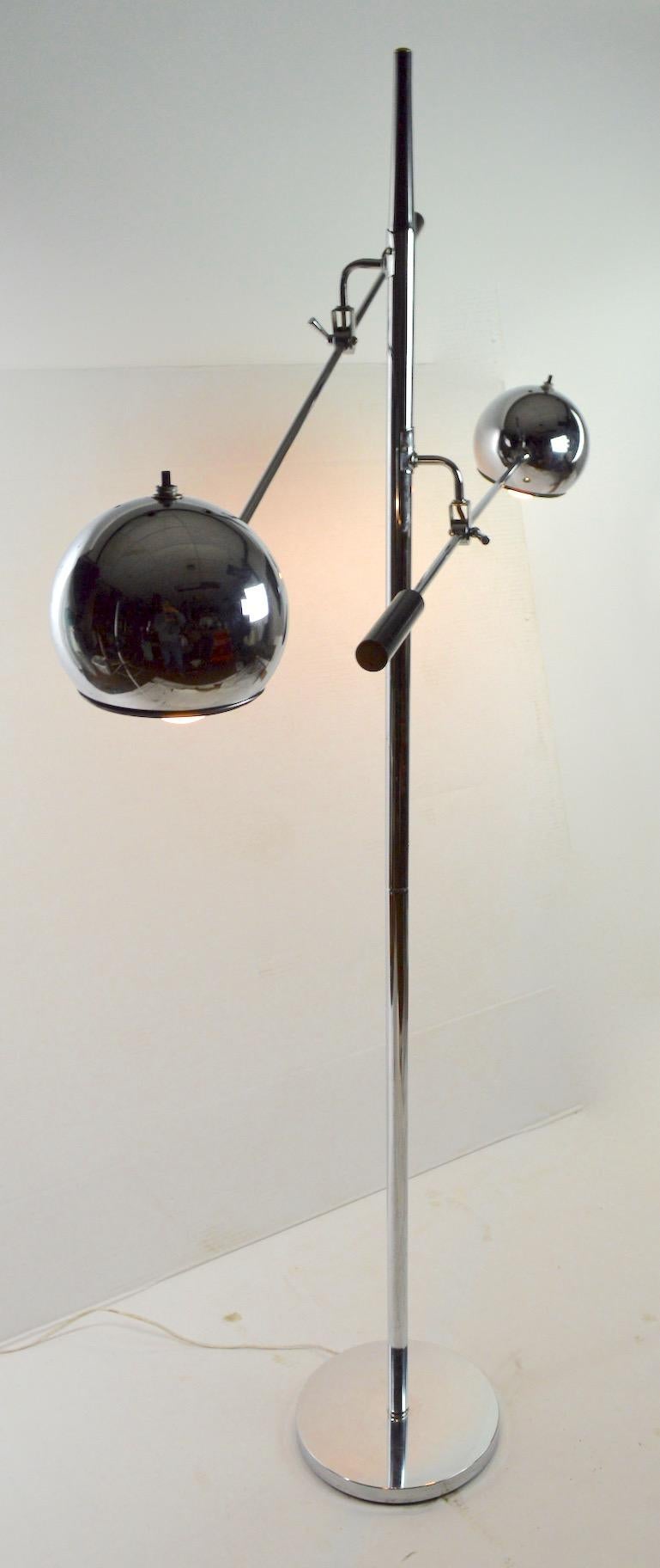 Mid-Century Modern Adjustable Chrome Eyeball Floor  Lamp attributed to Sonneman