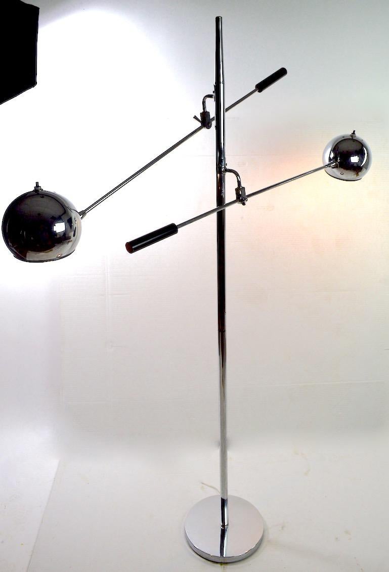 American Adjustable Chrome Eyeball Floor  Lamp attributed to Sonneman