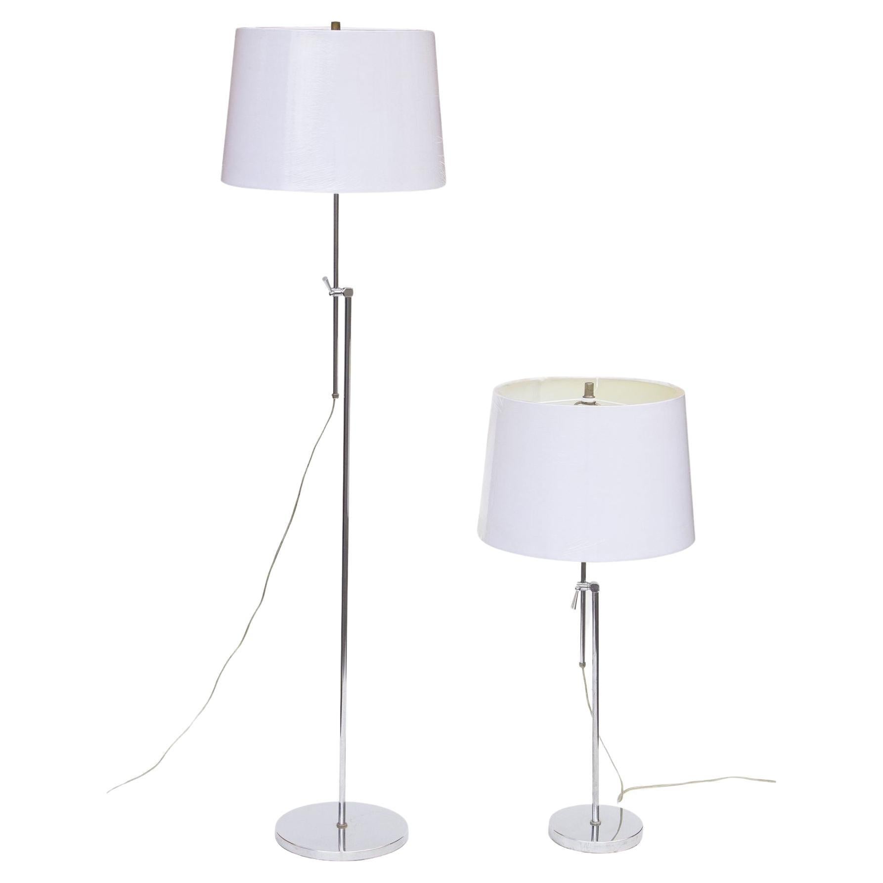 Adjustable Chrome Floor Lamp and Table Lamp Set For Sale