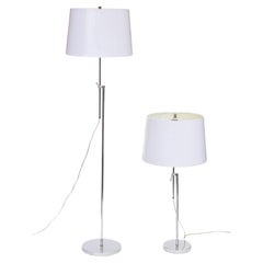Verstellbare Chrom-Stehlampe und Tischlampe-Set