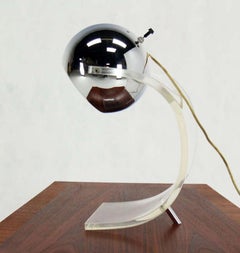 Adjustable Chrome Globe Bent Lucite Base Mid Century Modern Table Lamp MINT!