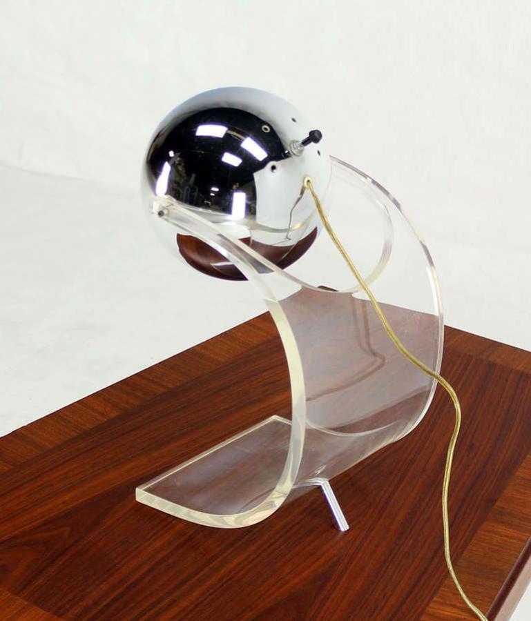Italian Adjustable Chrome Globe Bent Lucite Base Mid Century Modern Table Lamp MINT! For Sale