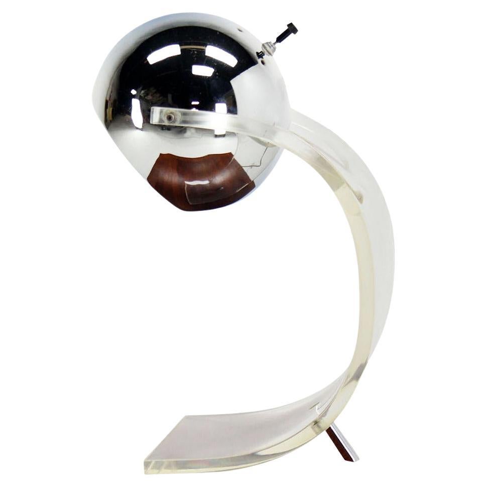 Adjustable Chrome Globe Bent Lucite Base Mid Century Modern Table Lamp MINT! For Sale