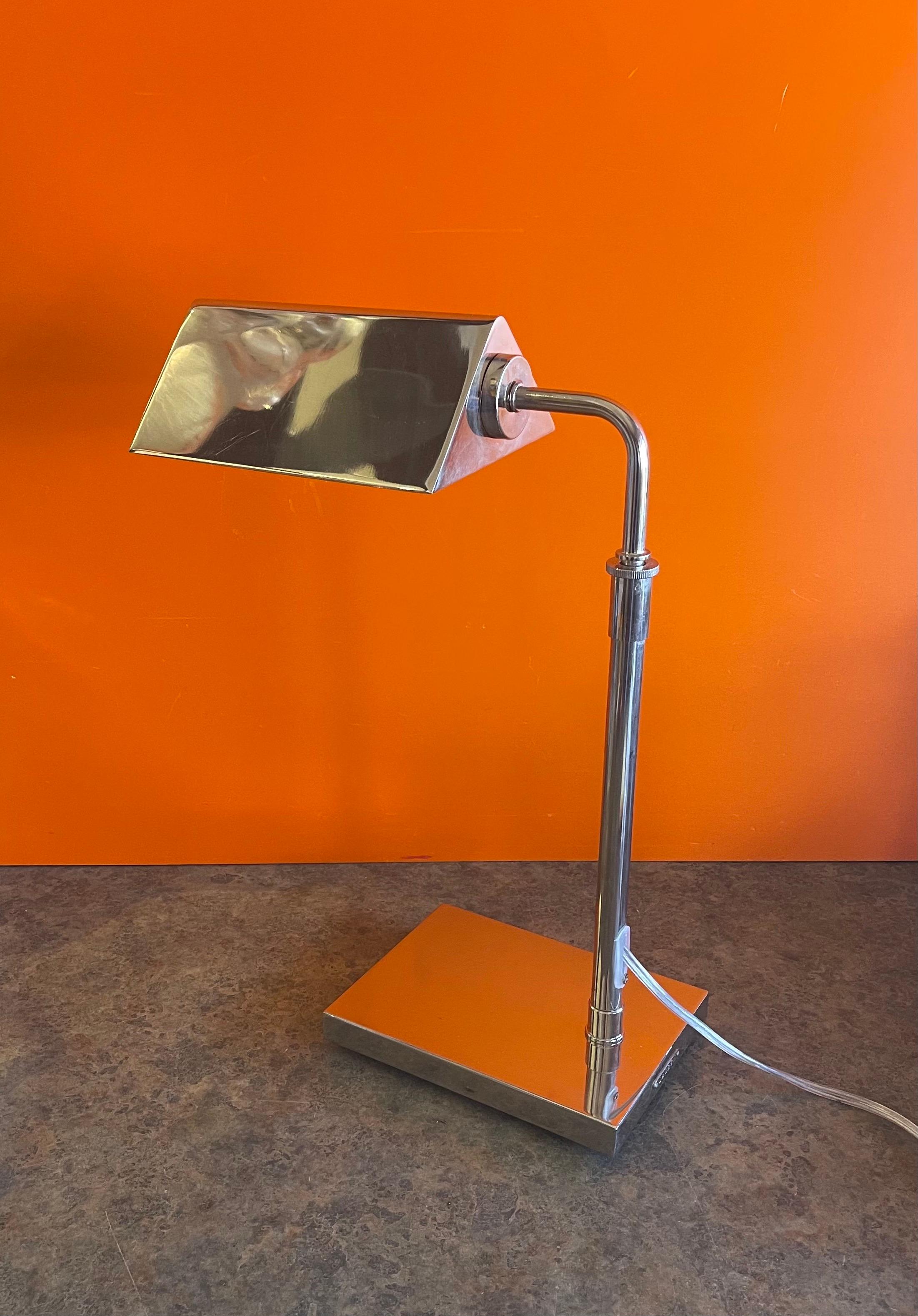 Adjustable Chrome Pharmacy Table Lamp with Tented Shade by Ralph Lauren 2