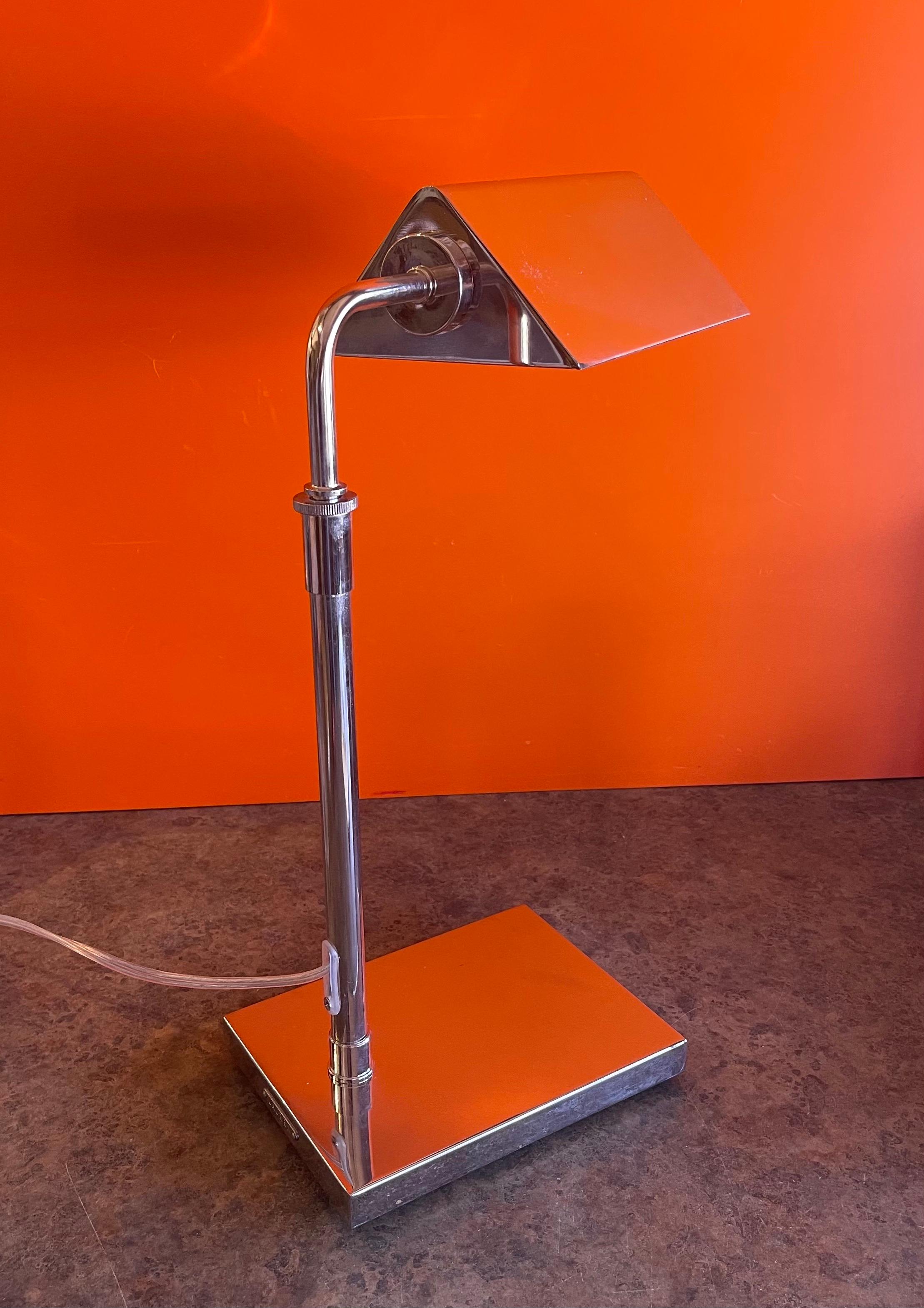 Adjustable Chrome Pharmacy Table Lamp with Tented Shade by Ralph Lauren In Good Condition In San Diego, CA