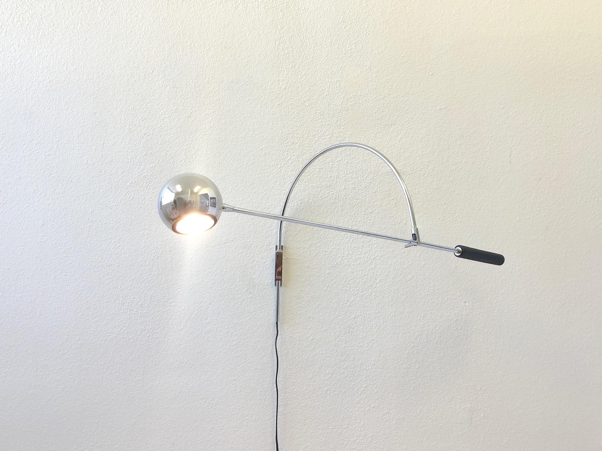 Mid-Century Modern Adjustable Chrome Wall Lamp by Robert Sonneman