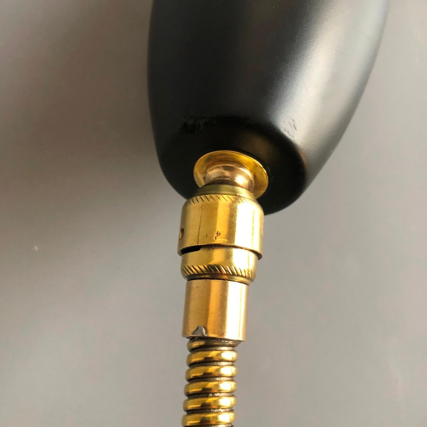 Adjustable Clamp Brass Goose Neck Black Shade Table Task Light, Italy, 1950s For Sale 2