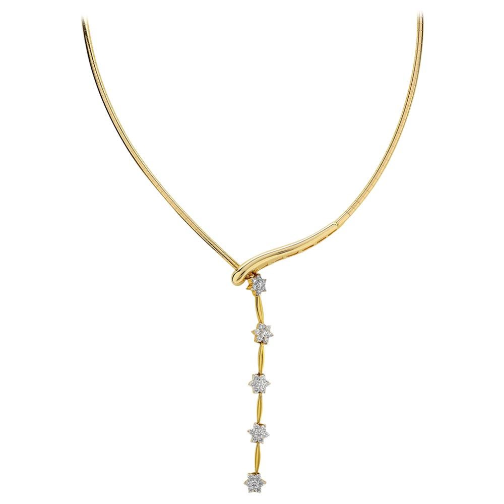 Diamond snake/serpent necklace in 18K Yellow Gold For Sale