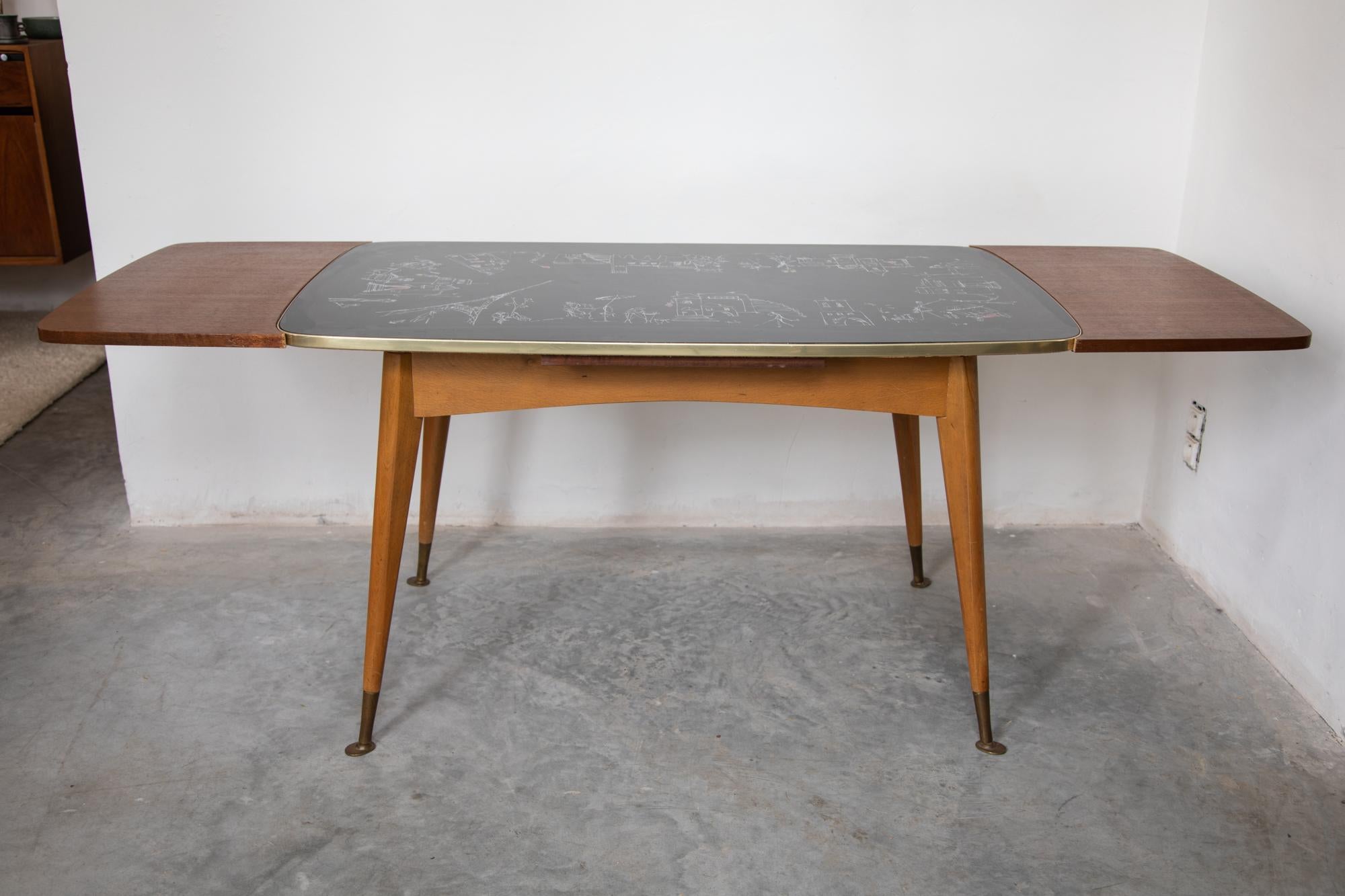 Mid-Century Modern Adjustable Coffee or Dining Table with Graphic Parisian Scene, 1950s