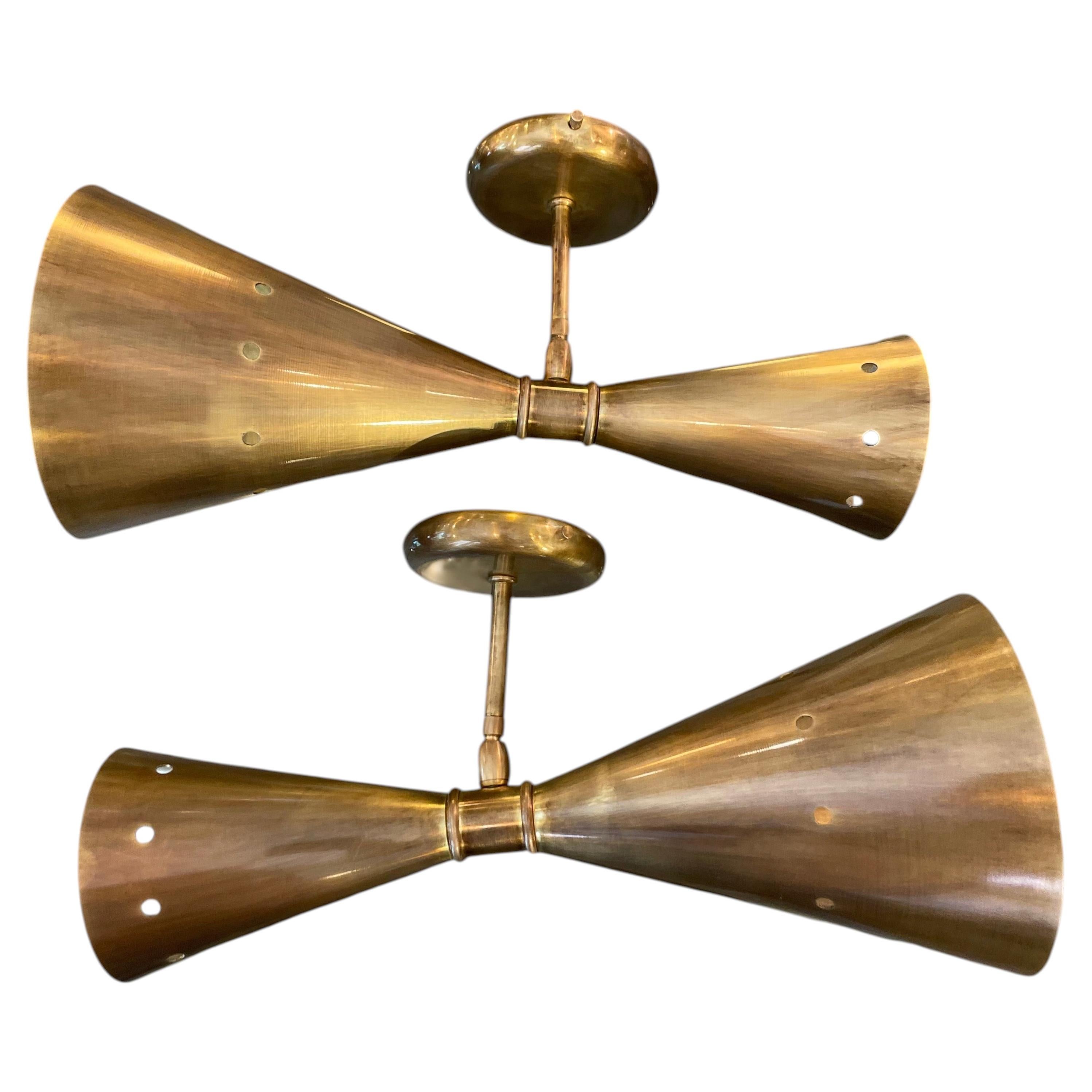 Adjustable Cone-Shaped Brass Wall Lights From the 1950s
