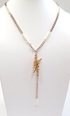 Adjustable Conversion Necklace from Antique 10 Karat Pearl and Diamond Brooch