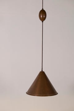 Adjustable Copper Billiard Pendant Lamp, Denmark, 1960s