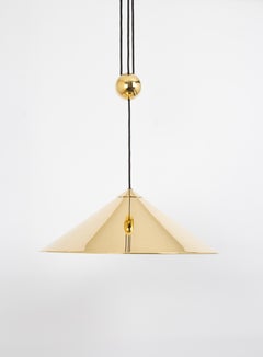 Adjustable Counterweight Brass Pendant Lamp Keos by Florian Schulz Germany 1970s