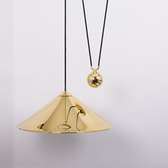 Adjustable Counterweight Brass Pendant Lamp Keos by Florian Schulz Germany 1970s