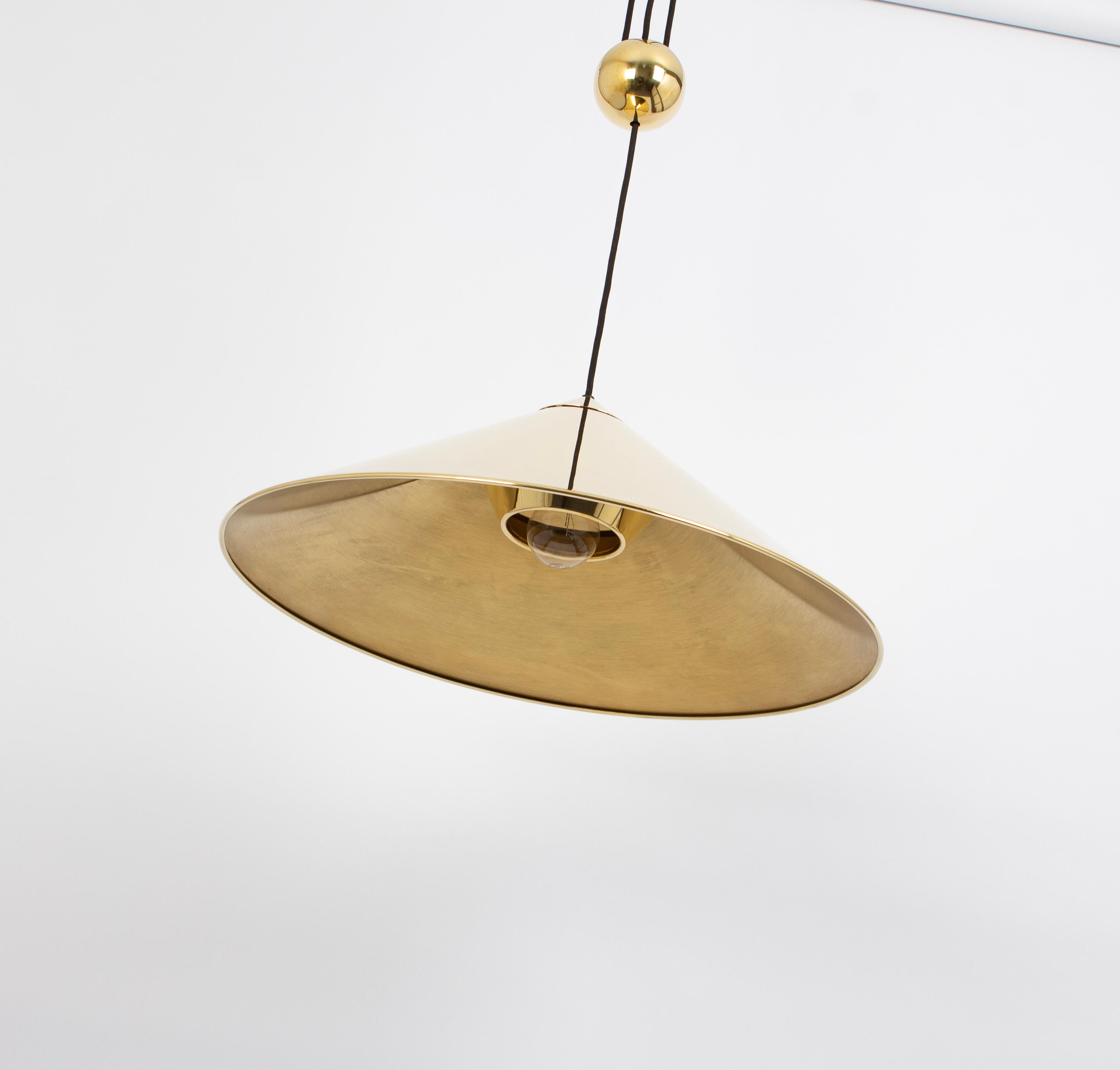 Adjustable Counterweight Brass Pendant Lamp Keos by Florian Schulz Germany 1970s 1