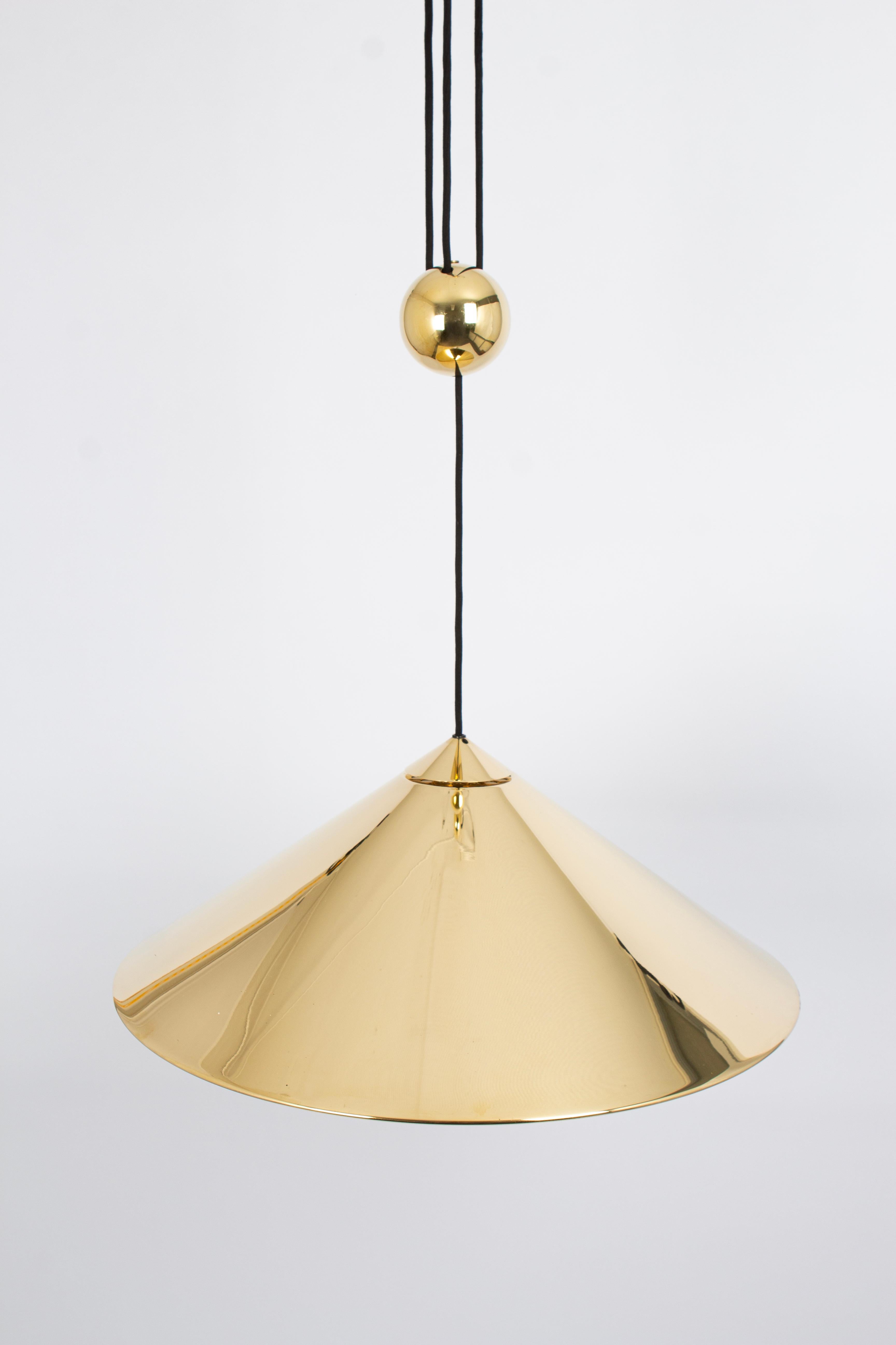Adjustable Counterweight Brass Pendant Lamp Keos by Florian Schulz Germany 1970s 2