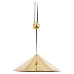 Adjustable Counterweight Brass Pendant Lamp Keos by Florian Schulz Germany 1970s