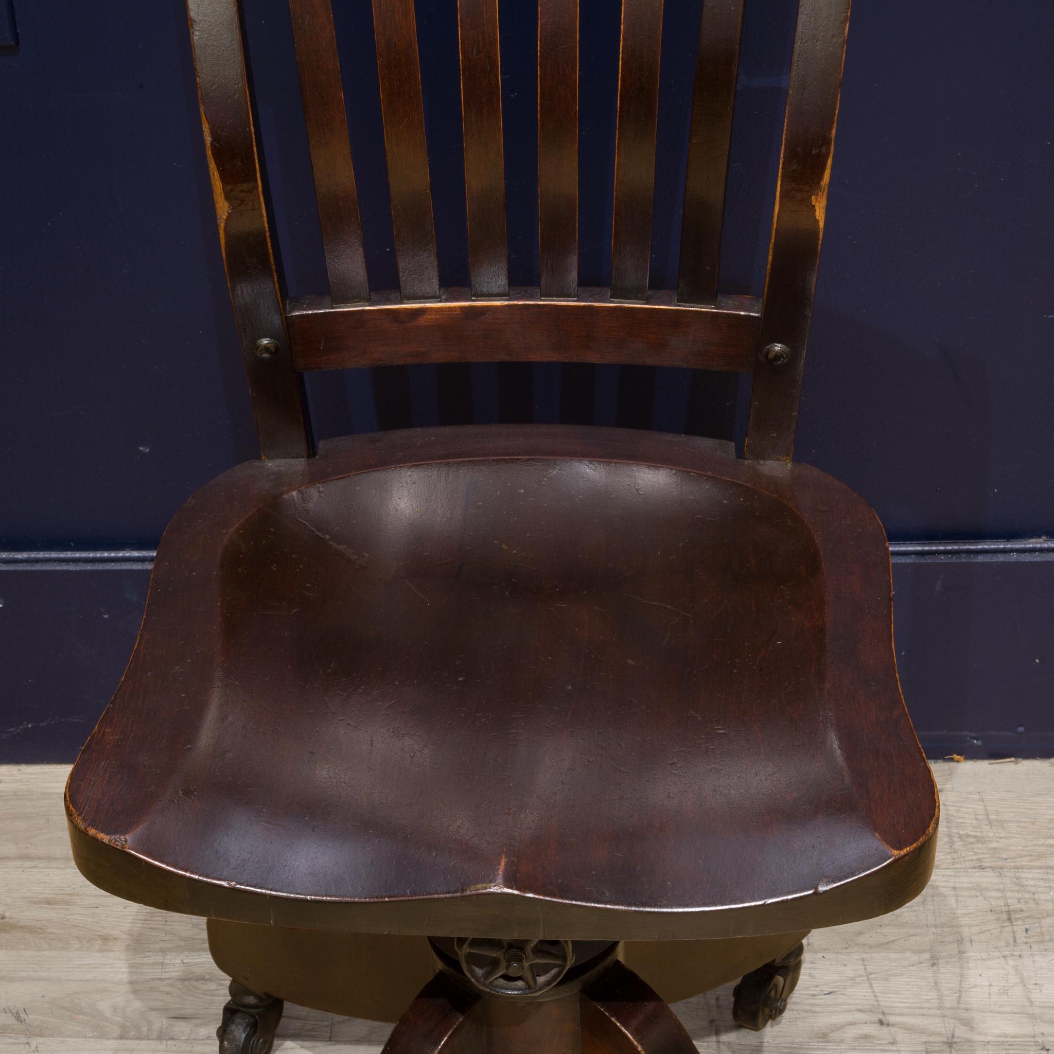 Industrial Adjustable Crocker Furniture Small Oak Swivel Desk Chair, circa 1921