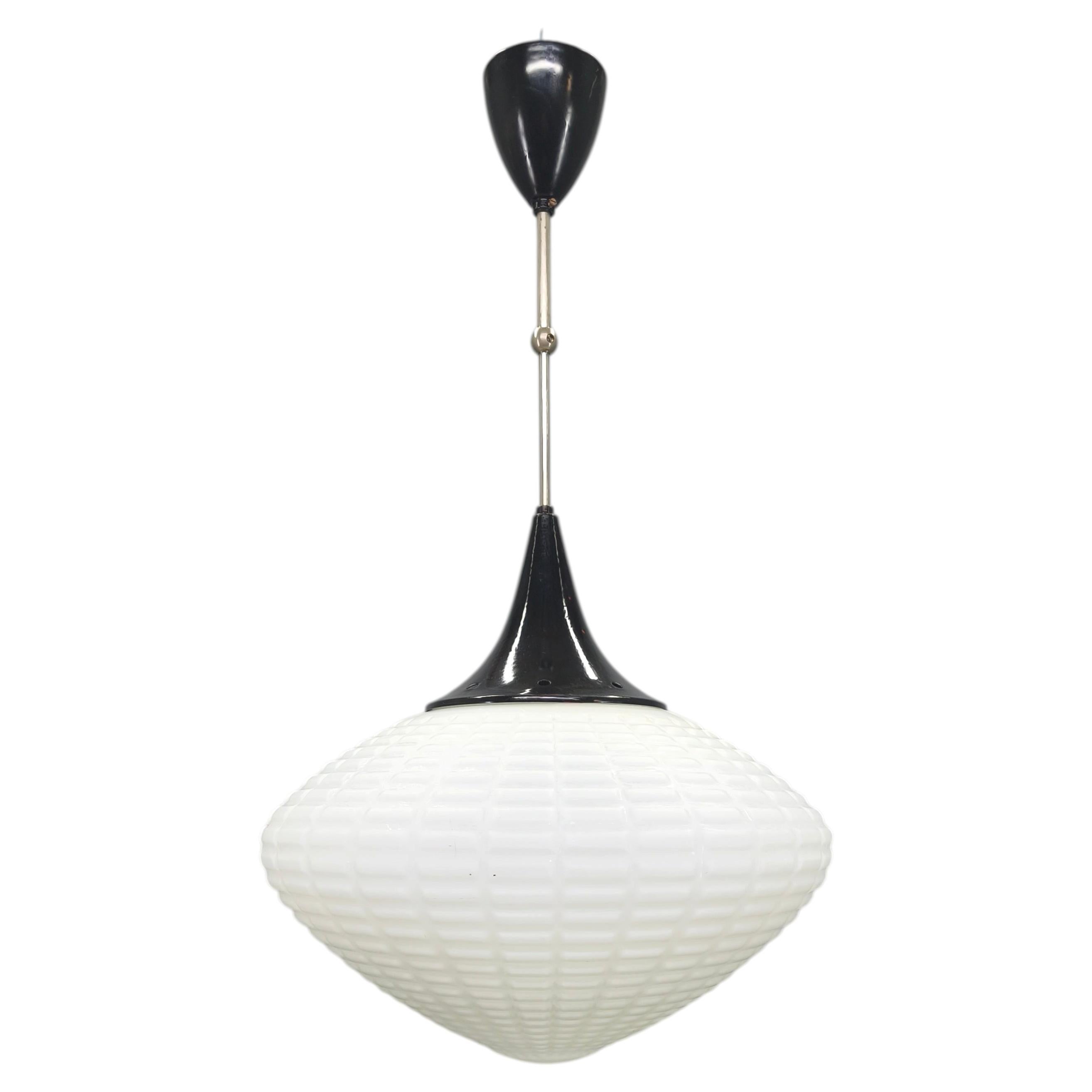 Adjustable Czech Pendant Light, Opaline Glass, 1970s