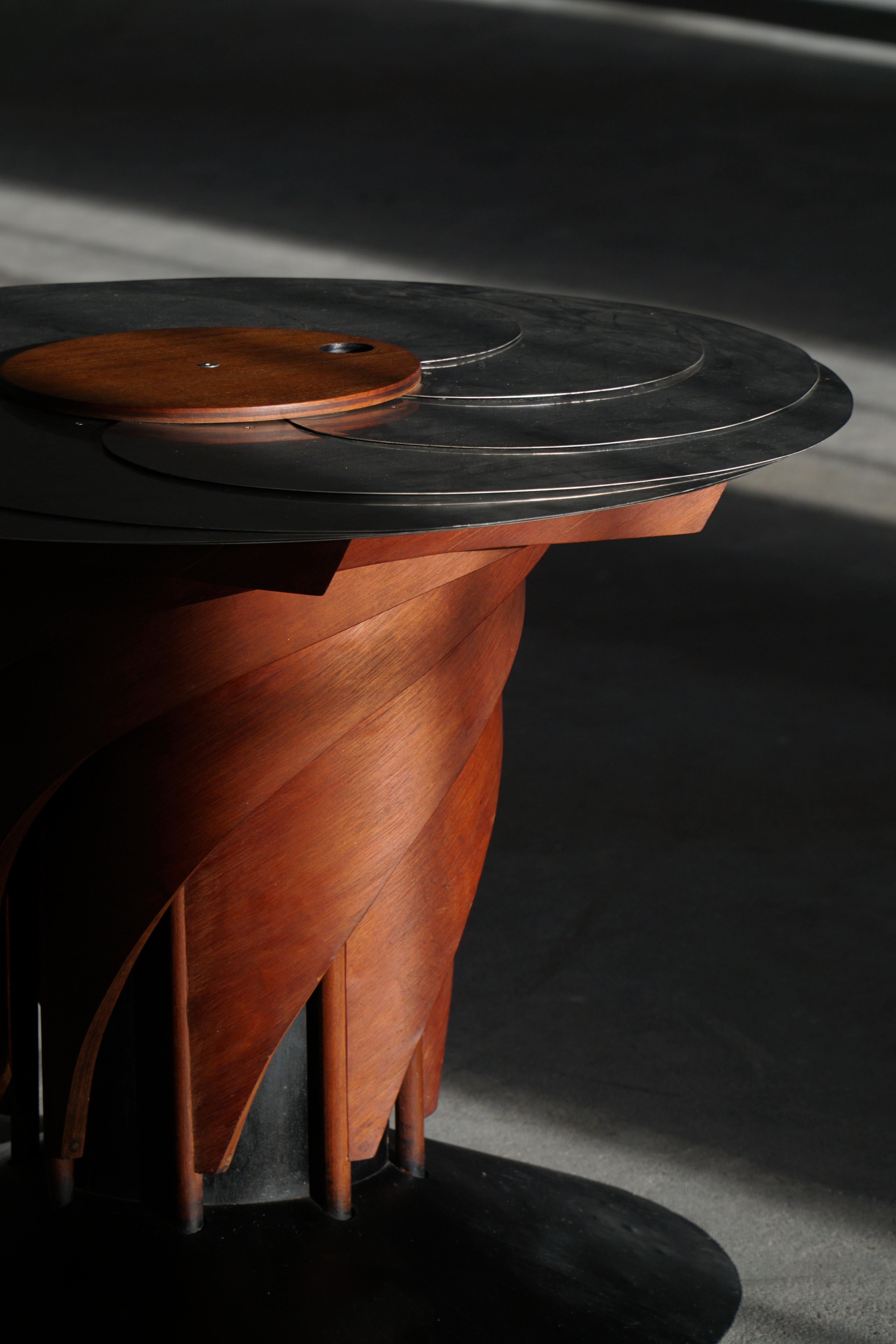 Adjustable Danish Brutalist Dining Table by Nils-Ole Zib, Mahogany & Steel, 1990 For Sale 7