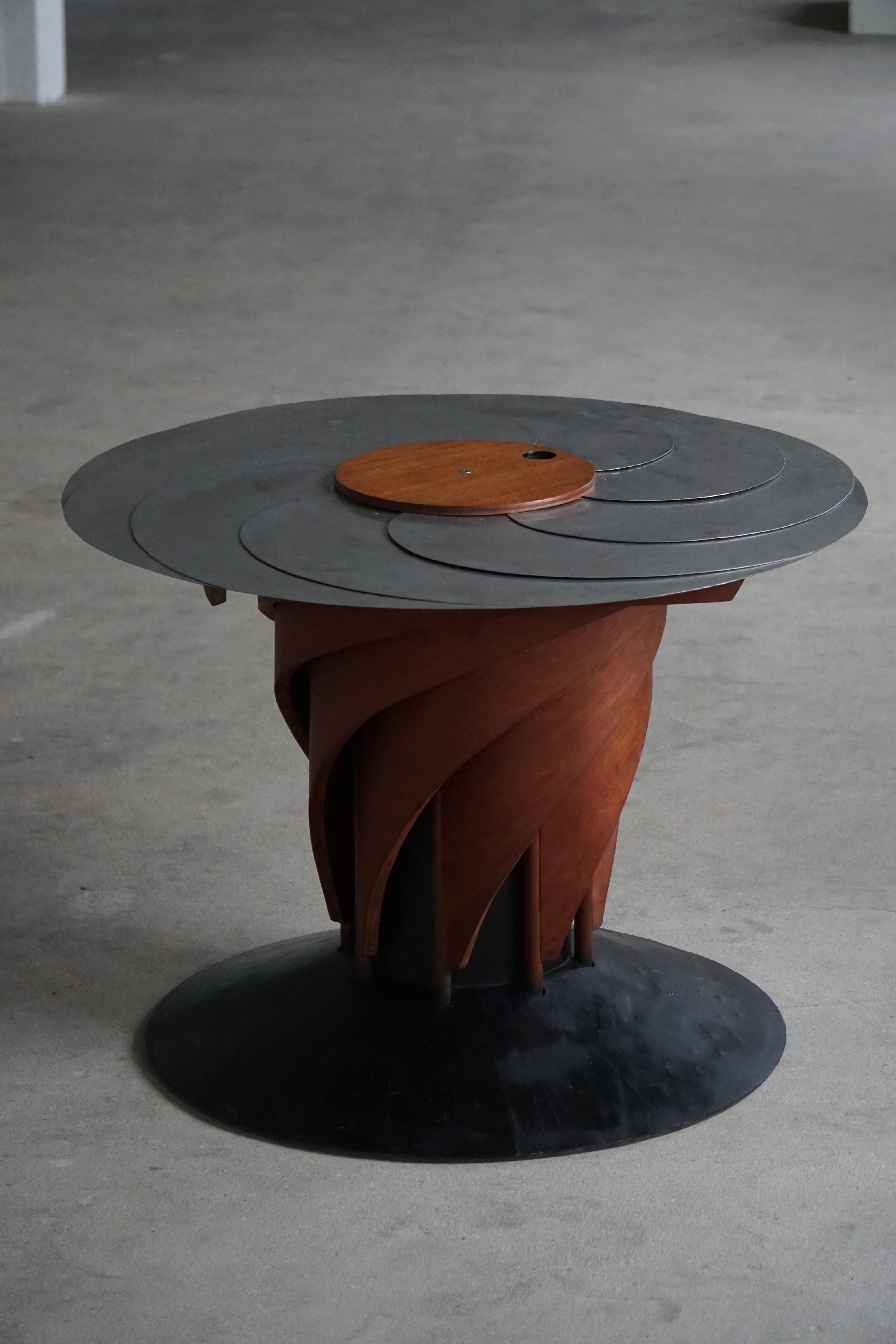 Adjustable Danish Brutalist Dining Table by Nils-Ole Zib, Mahogany & Steel, 1990 For Sale 9