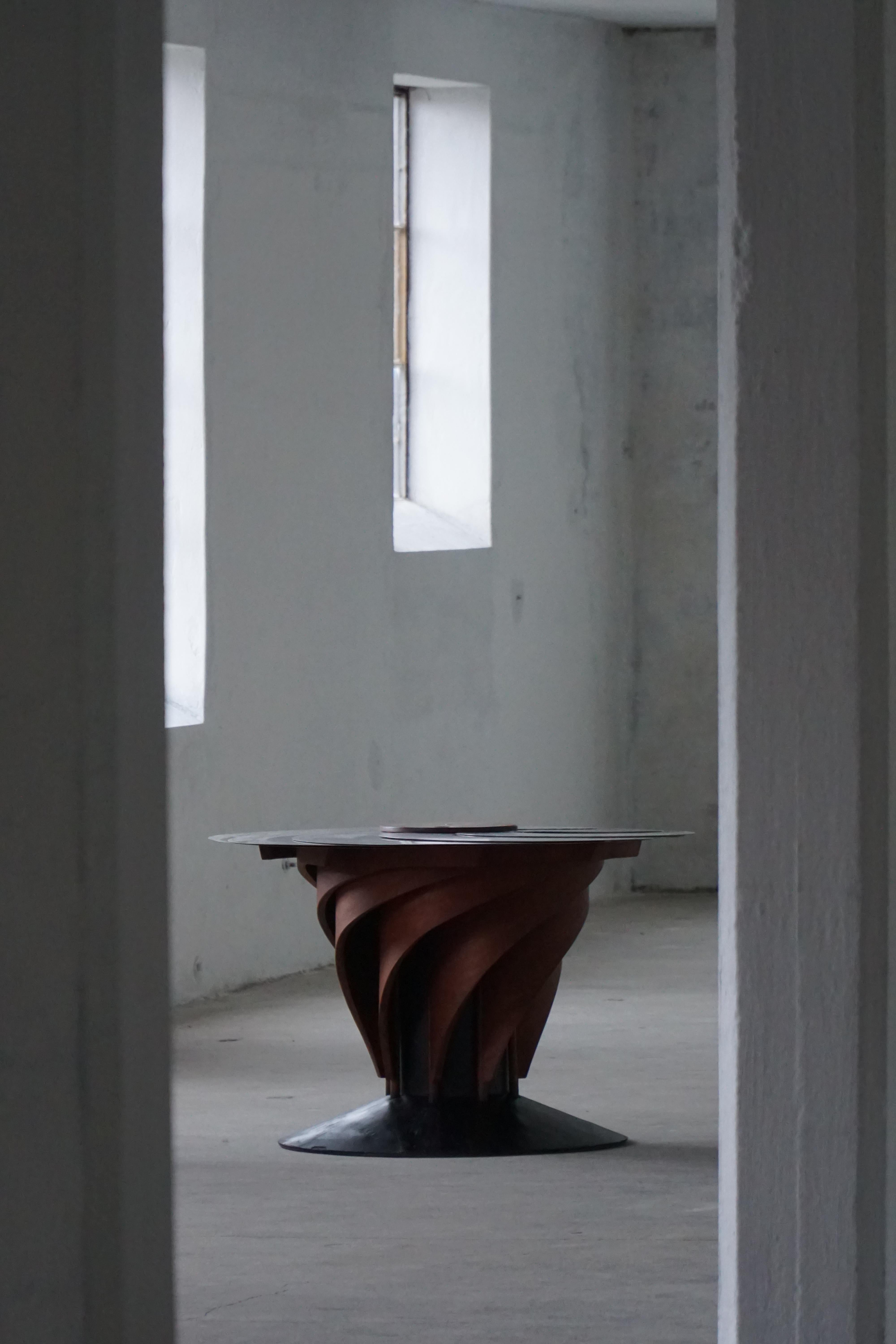 Adjustable Danish Brutalist Dining Table by Nils-Ole Zib, Mahogany & Steel, 1990 For Sale 13
