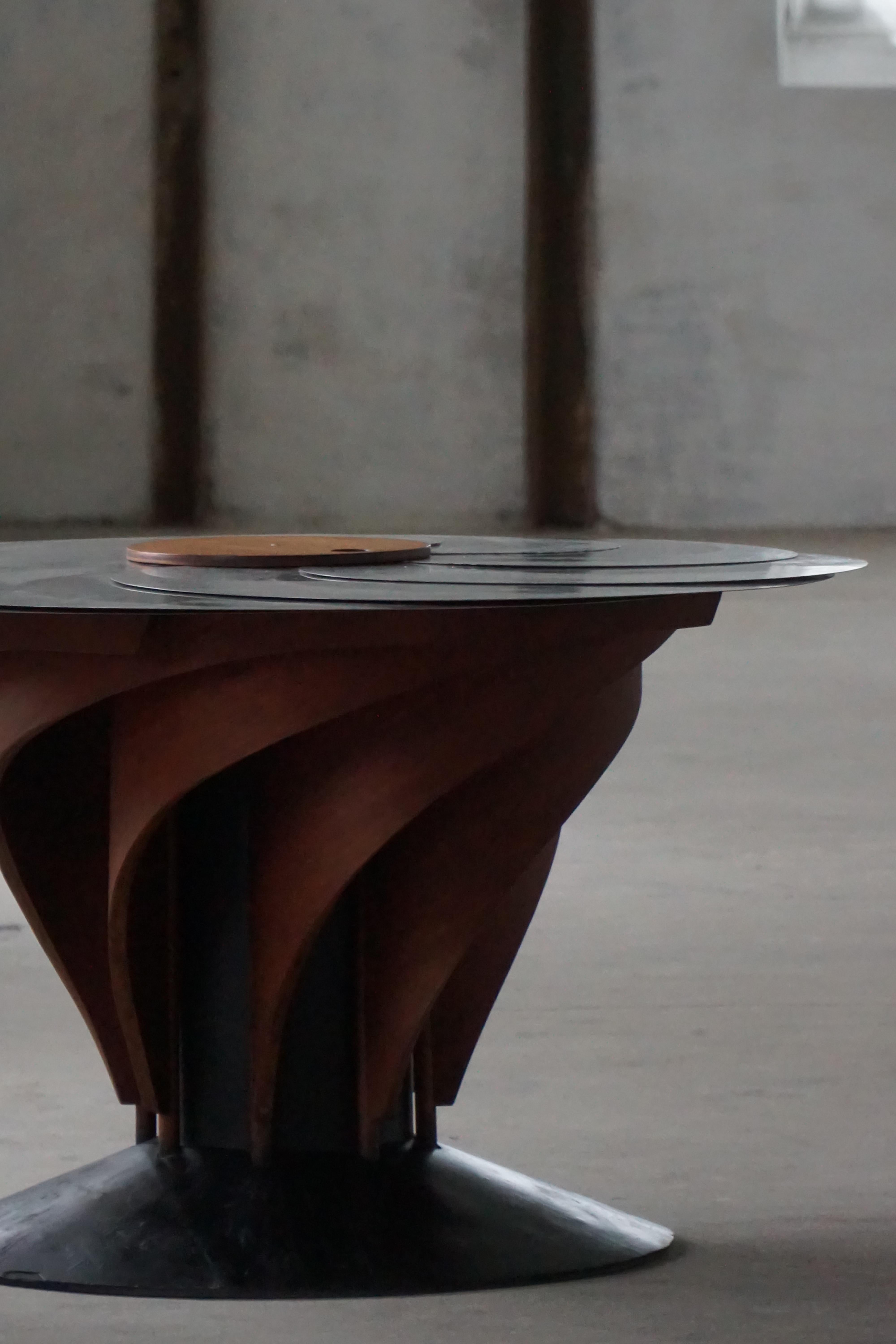 Adjustable Danish Brutalist Dining Table by Nils-Ole Zib, Mahogany & Steel, 1990 For Sale 14